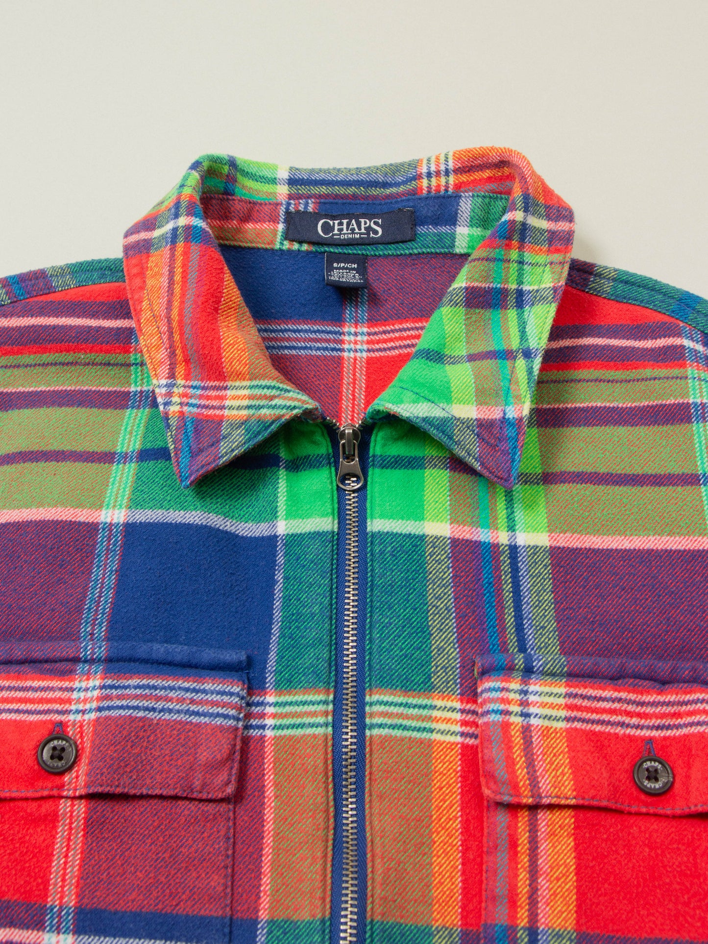 Vtg Checkered Chaps Zip Shirt (XS)