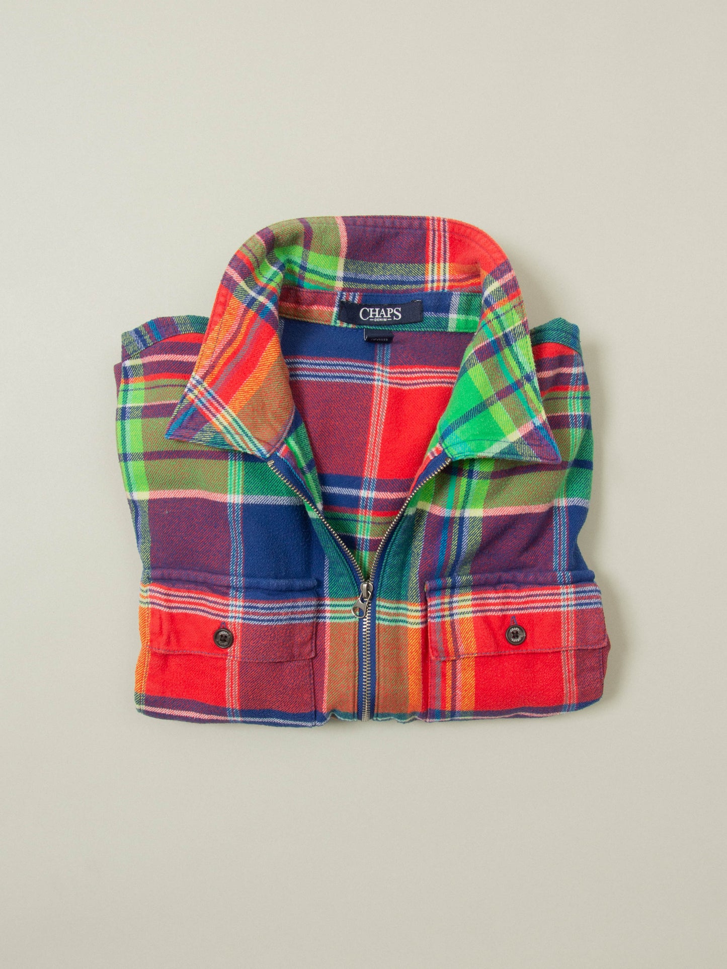 Vtg Checkered Chaps Zip Shirt (XS)