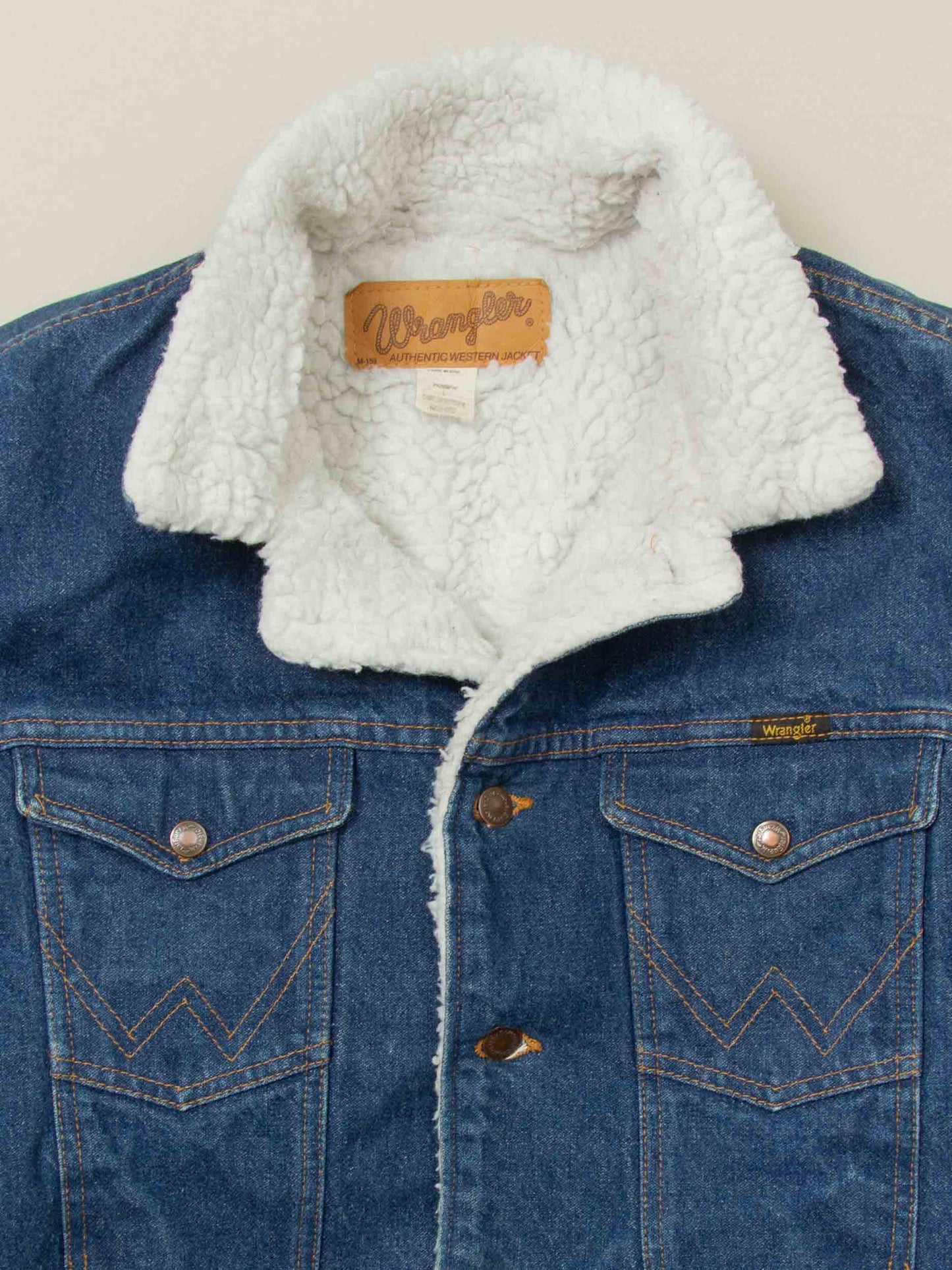 Vtg 1980s Wrangler Sherpa Denim Jacket – Made in USA (L)