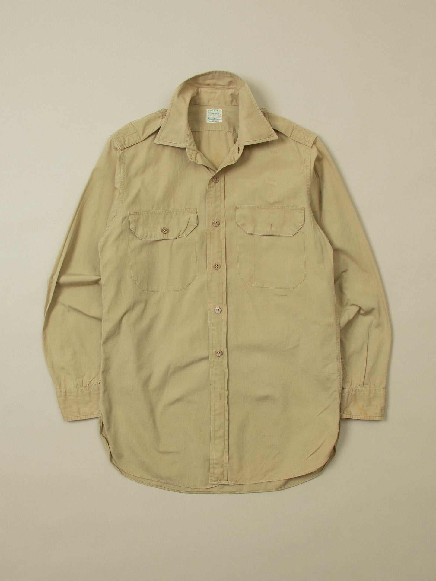 Vtg 1950s Burton's Conqueror Khaki Shirt - Made in USA (S)