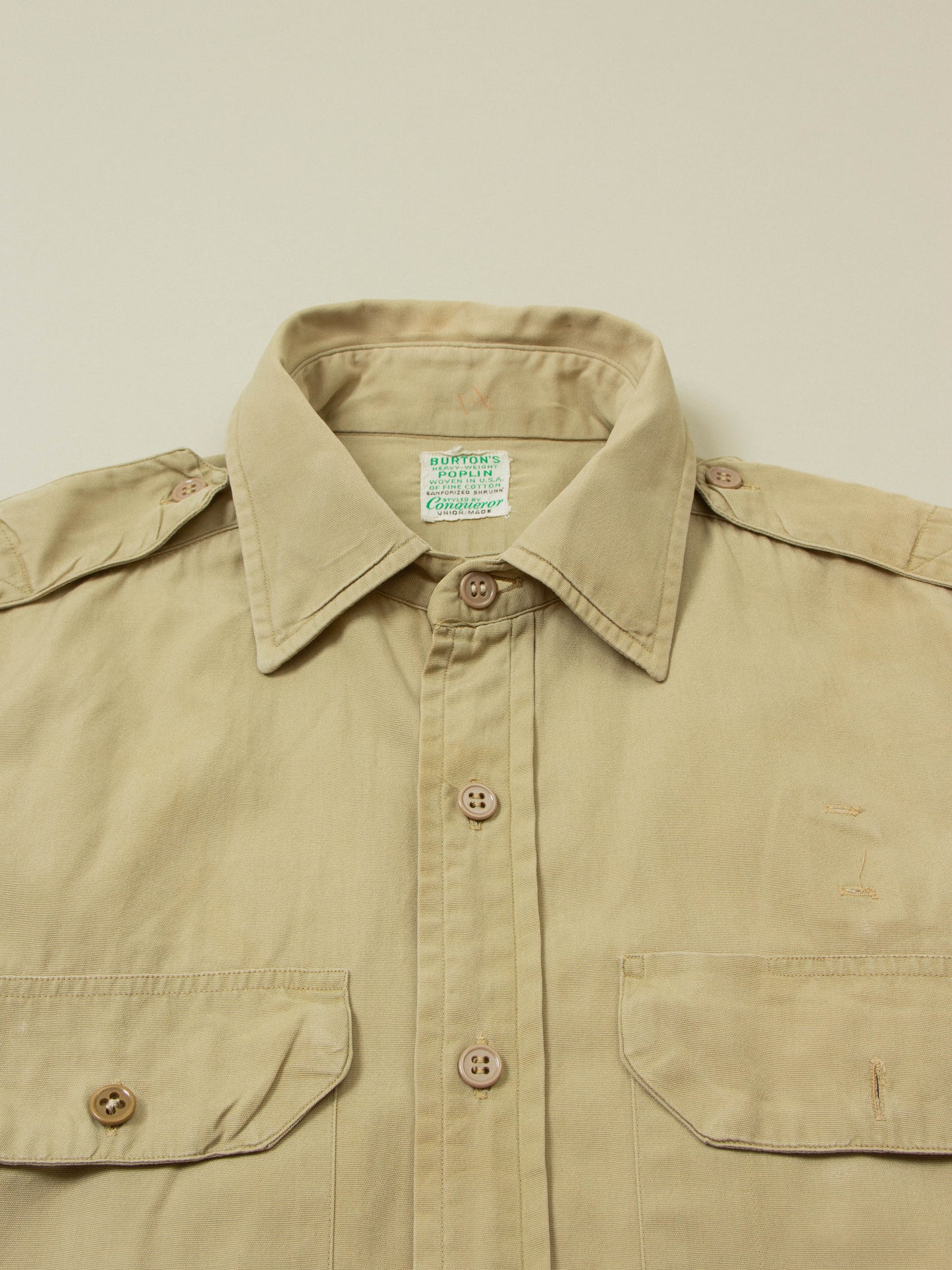 Vtg 1950s Burton's Conqueror Khaki Shirt - Made in USA (S)