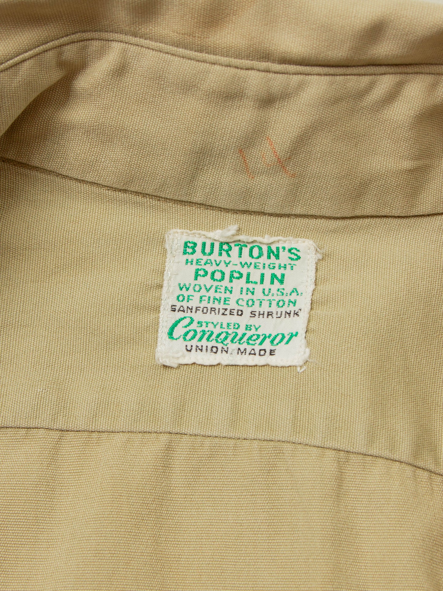 Vtg 1950s Burton's Conqueror Khaki Shirt - Made in USA (S)