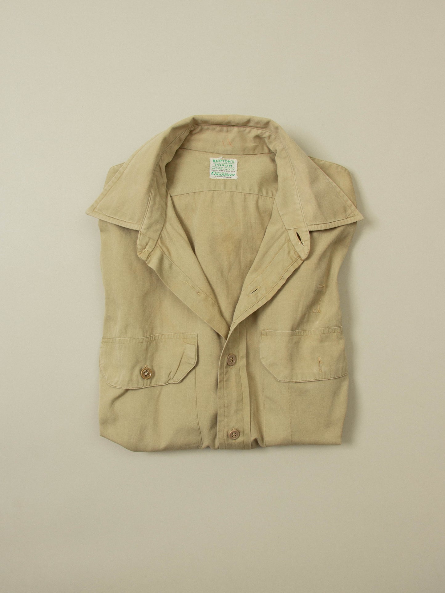 Vtg 1950s Burton's Conqueror Khaki Shirt - Made in USA (S)