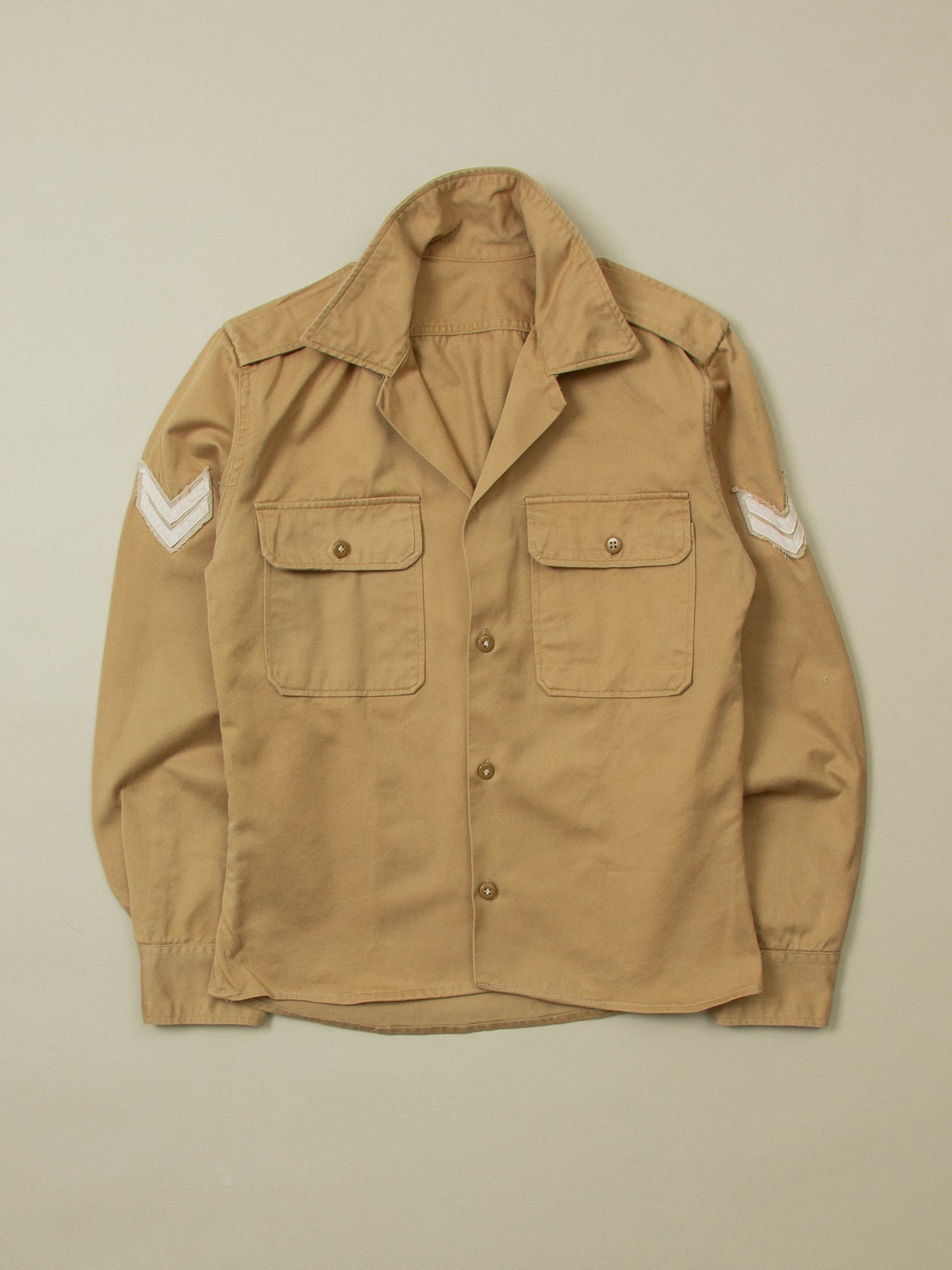 Vtg 1970s Greek Army Khaki Shirt (XS)