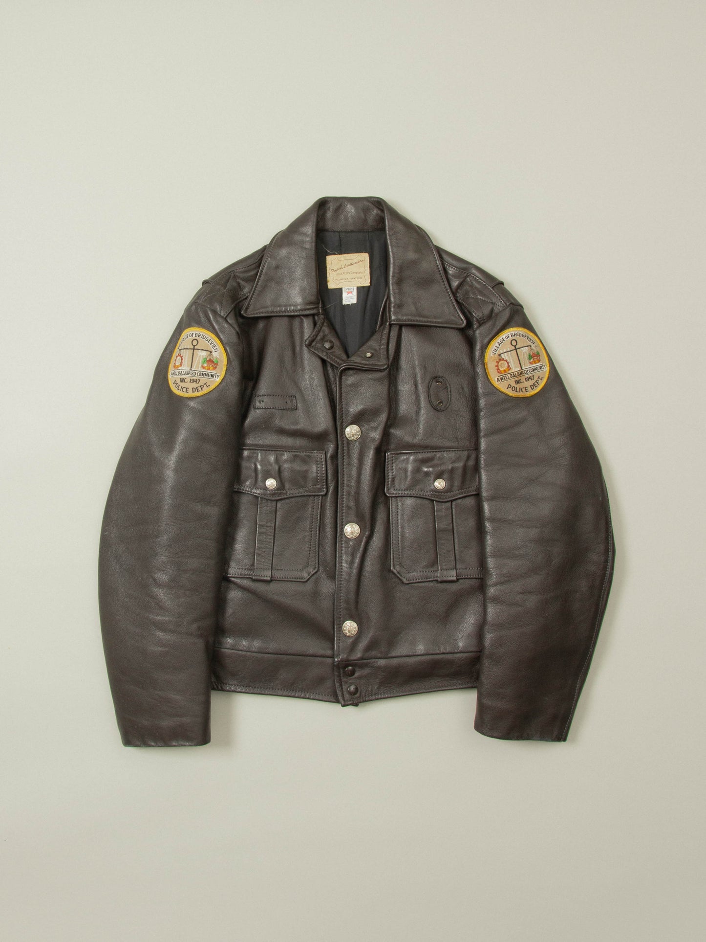 Vtg 1970s Bridgeview Illinois Police Leather Jacket - Made in USA (M/L)