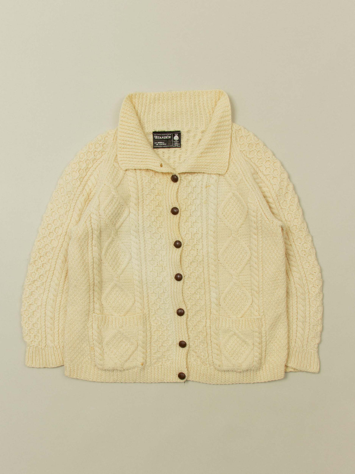 Vtg 1980s Women's Fisherman Knit Cardigan – Made in Ireland (L)