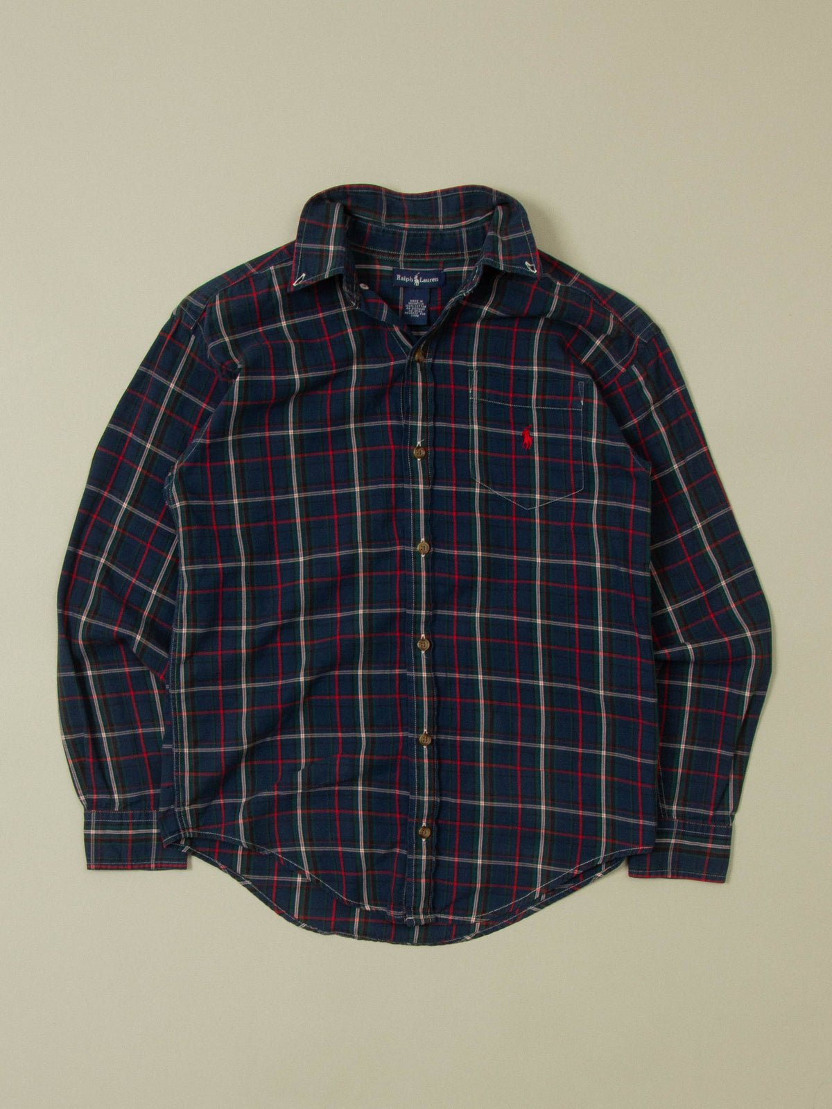Vtg 1990s Ralph Lauren Plaid Flannel Shirt (XS)