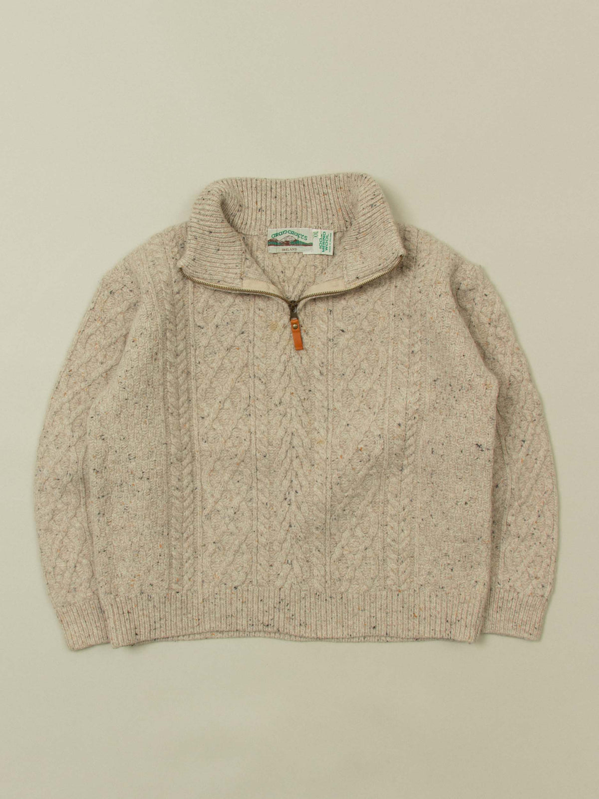 Vtg 1990s Fisherman Knit Zip Sweater – Made in Ireland (S)