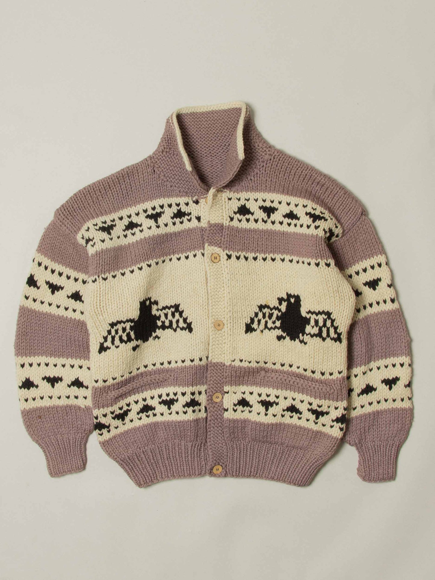 Vtg 1960s Cowichan 'Thunderbird' Wool Knit Cardigan (XL)