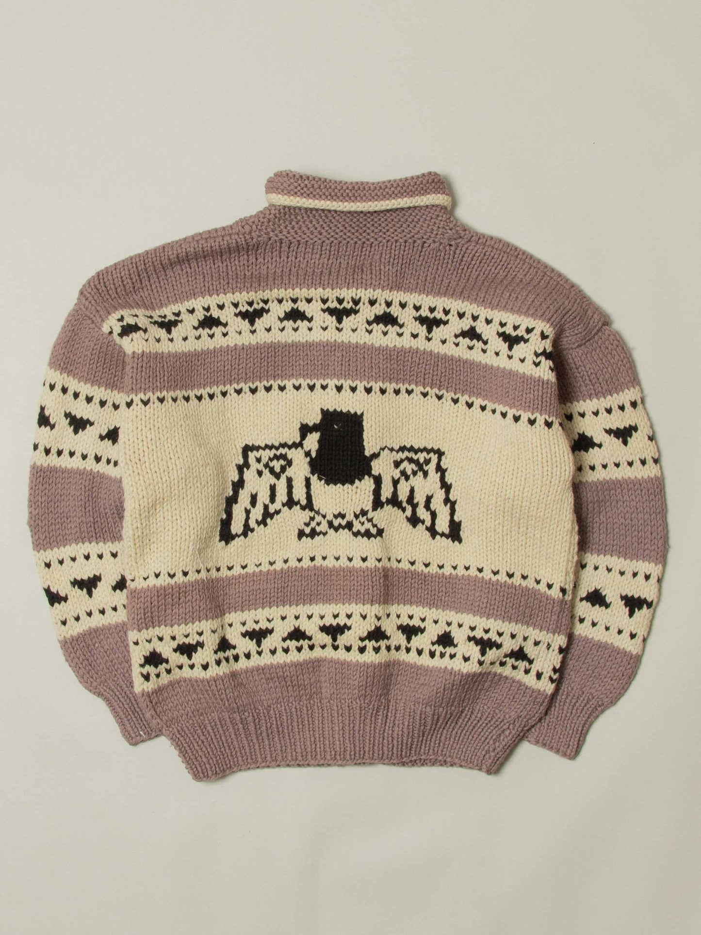 Vtg 1960s Cowichan 'Thunderbird' Wool Knit Cardigan (XL)