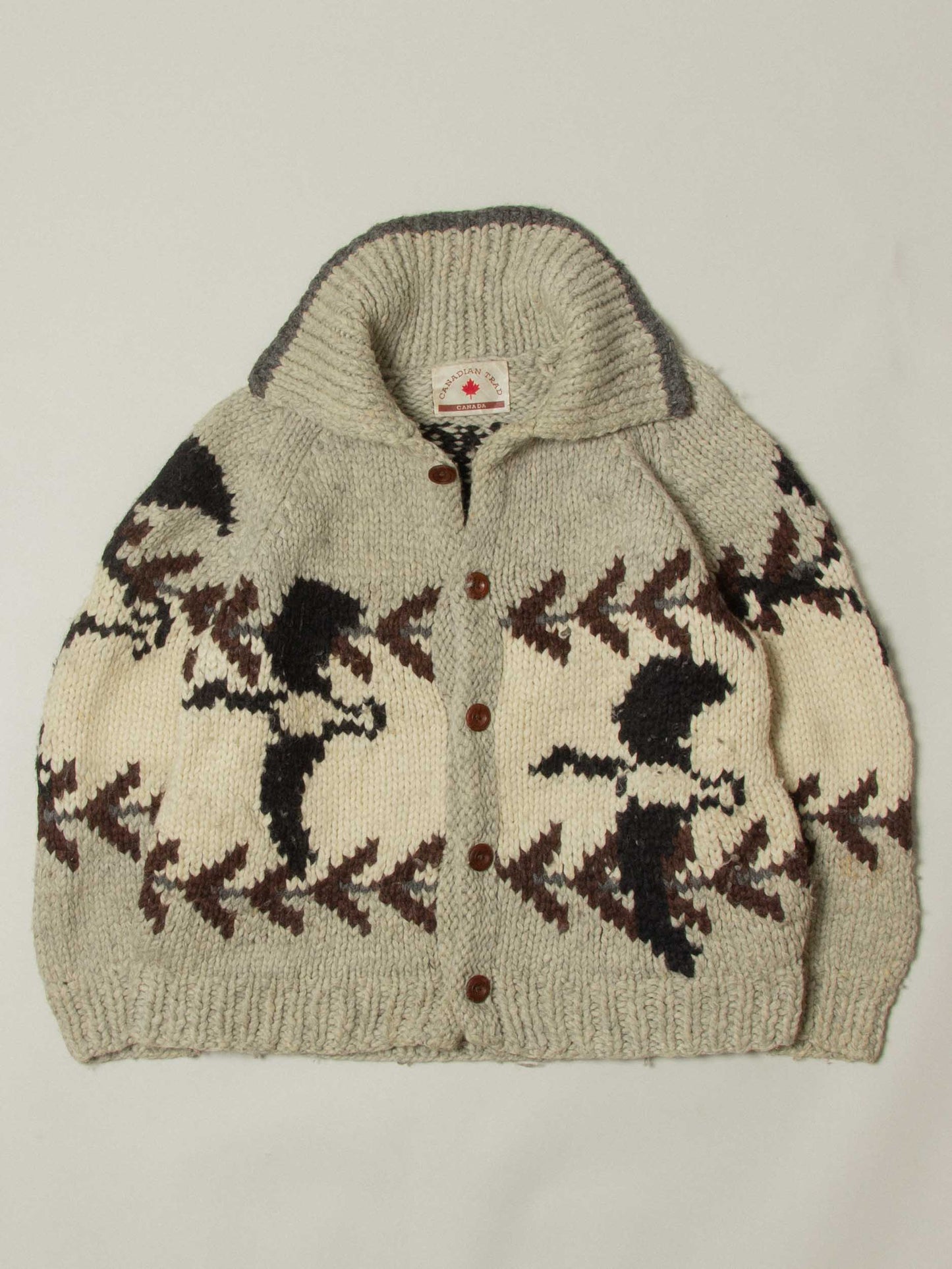 Vtg 1980s Heavy Cowichan Wool Cardigan - Made in Canada (XL)