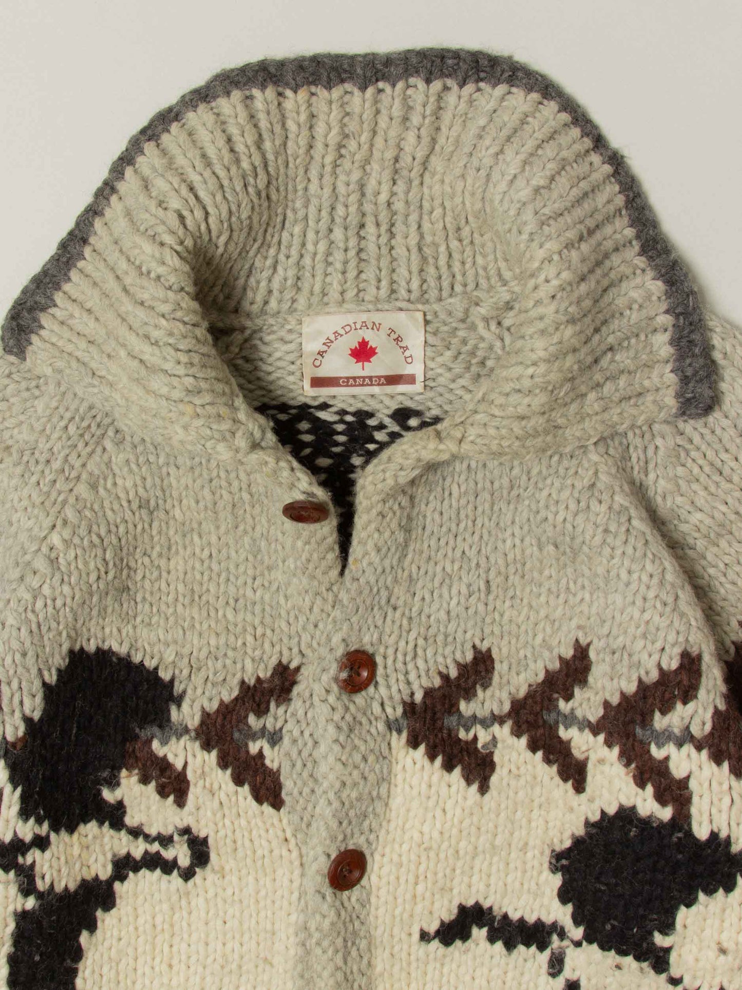 Vtg 1980s Heavy Cowichan Wool Cardigan - Made in Canada (XL)