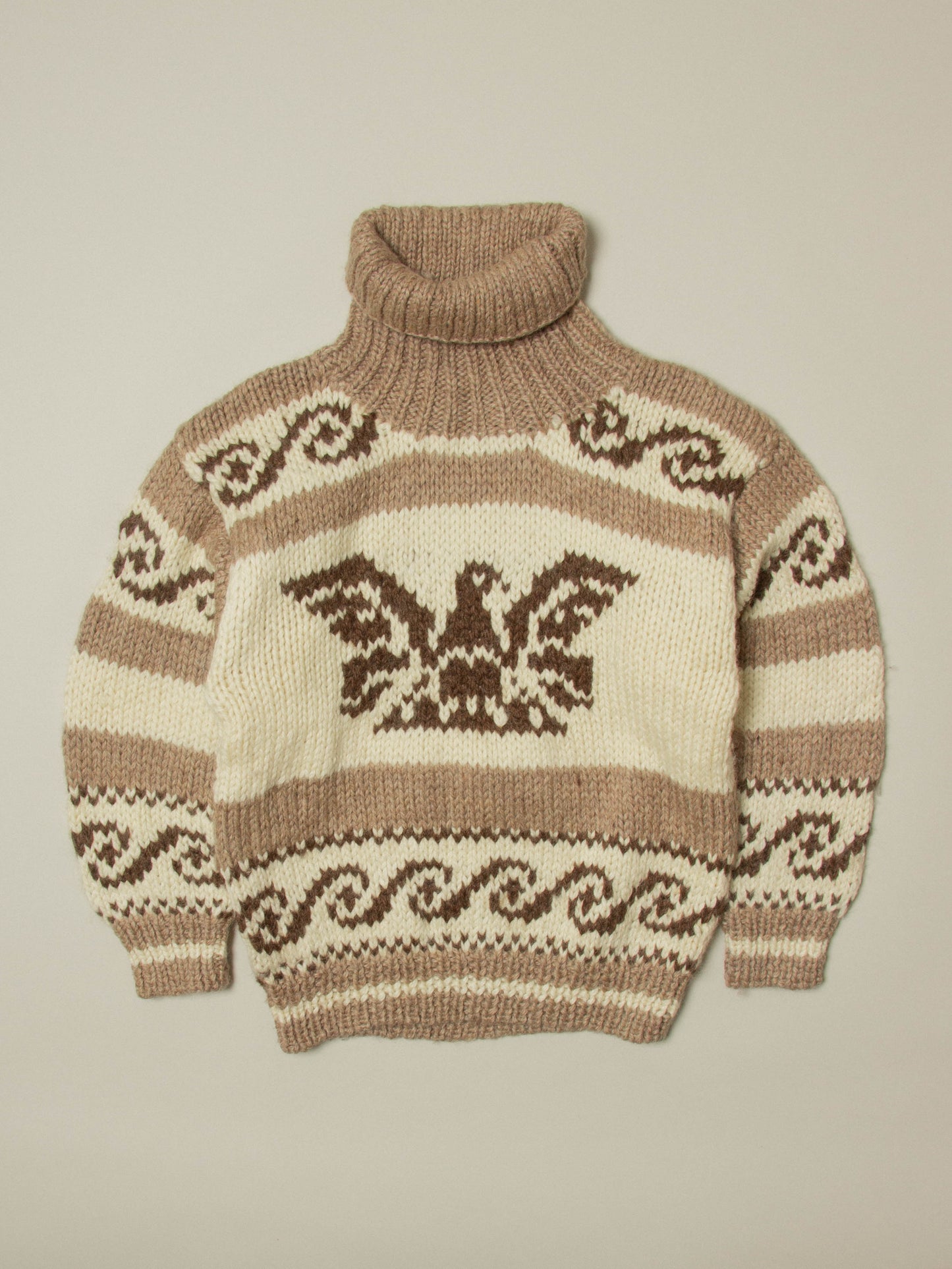 Vtg 1980s Heavy Cowichan Wool Roll Neck (S)