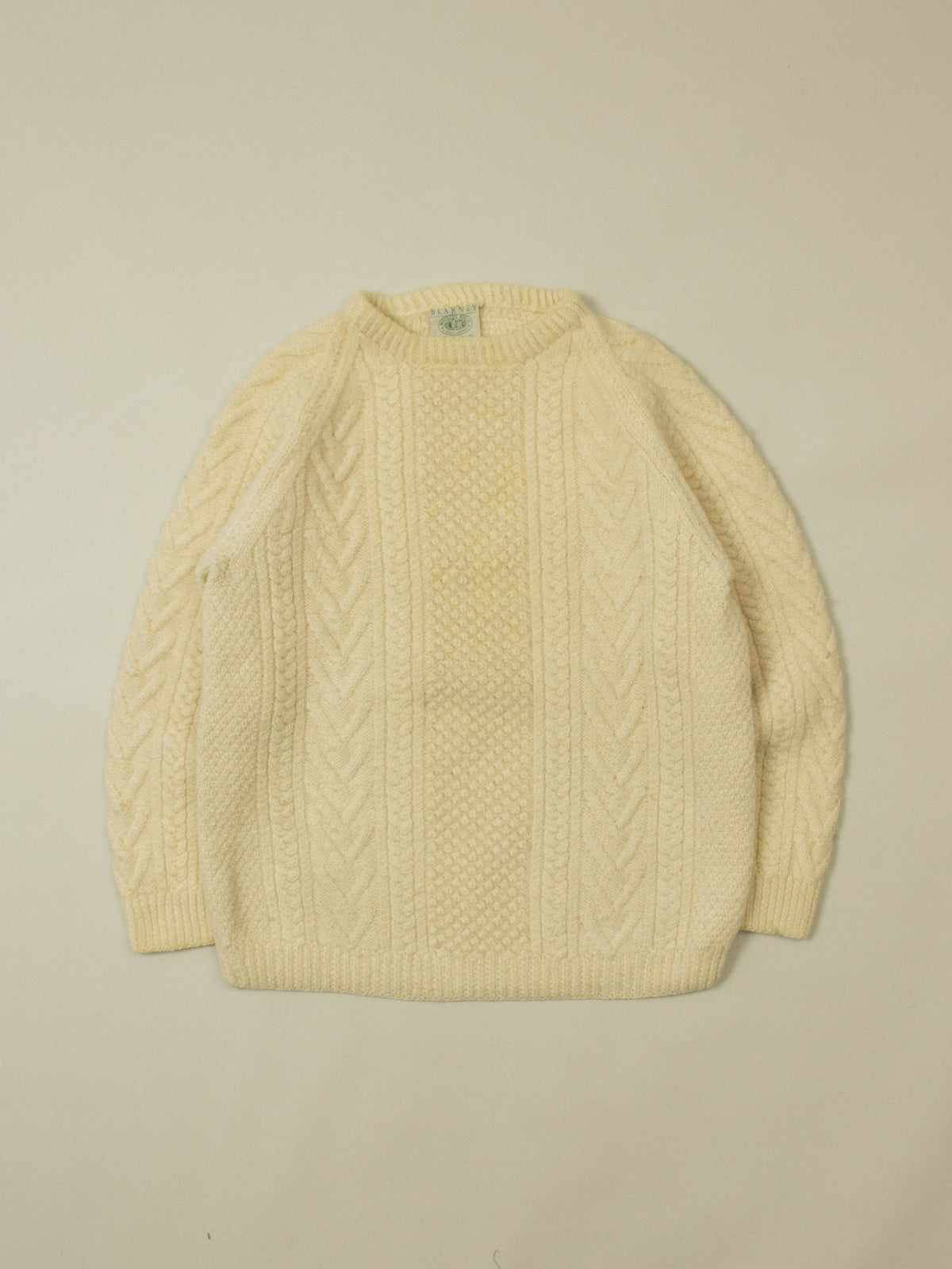 Vtg 1980s Fisherman Knit Wool Sweater - Made in Ireland (L)