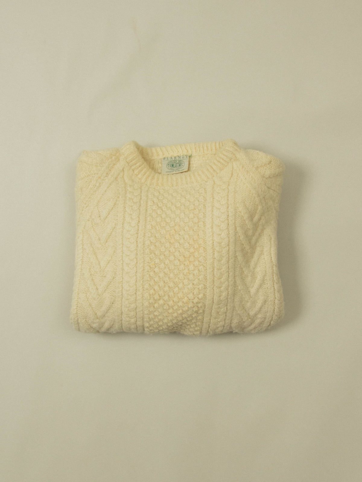 Vtg 1980s Fisherman Knit Wool Sweater - Made in Ireland (L)