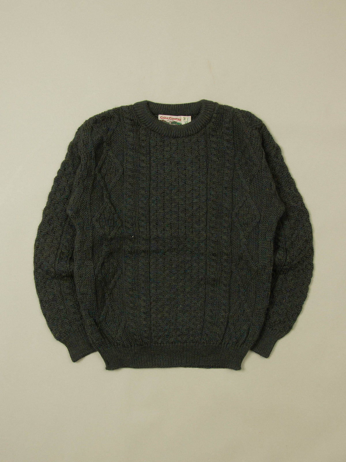 Vtg 1990s Celtic Country Knitted Wool Sweater - Made in Ireland (L)