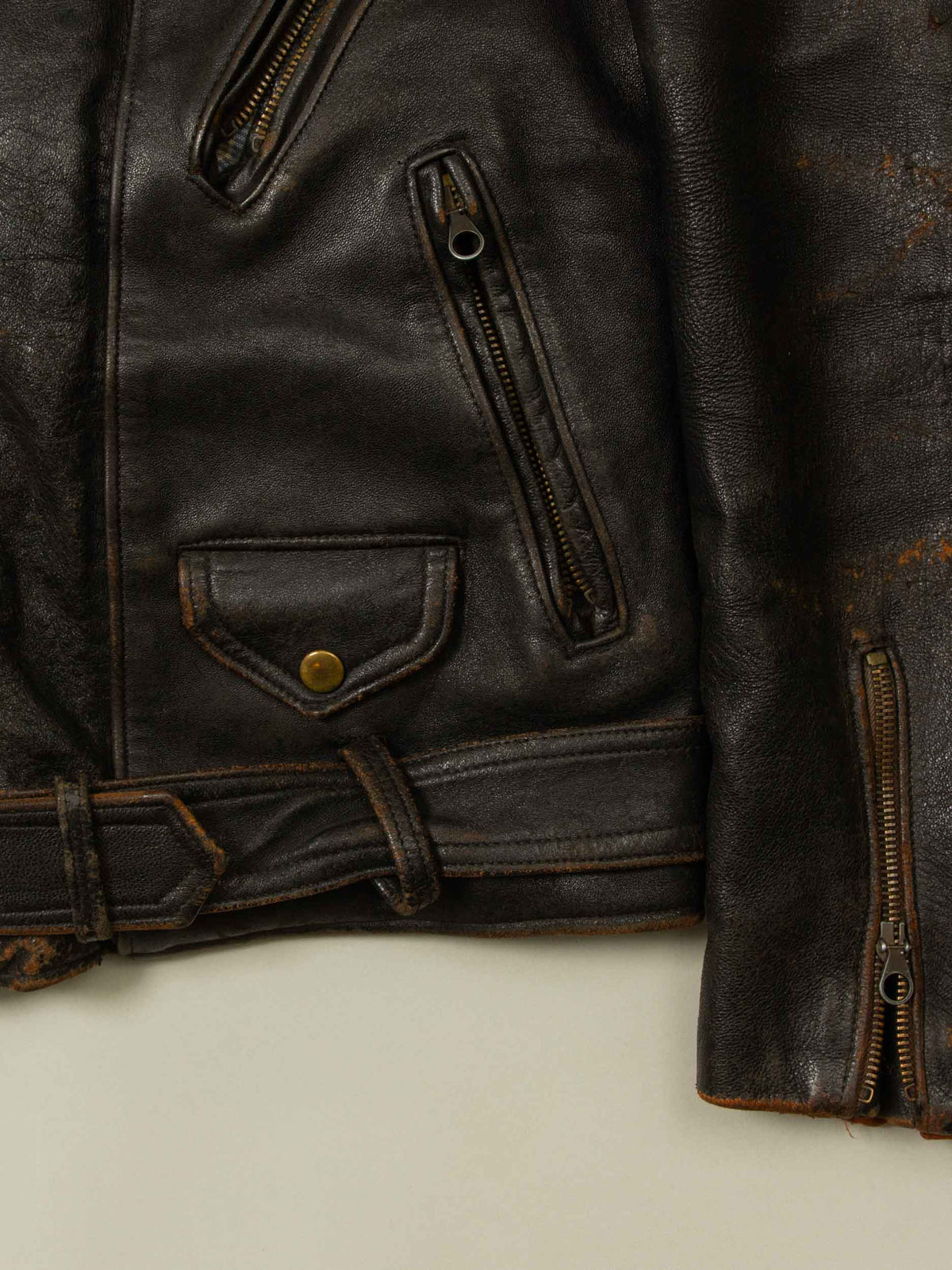 Vtg 1960s Lined Leather Motorcycle Jacket (M)