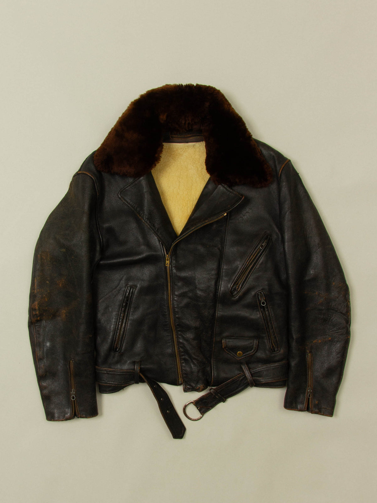 Vtg 1960s Lined Leather Motorcycle Jacket (M)