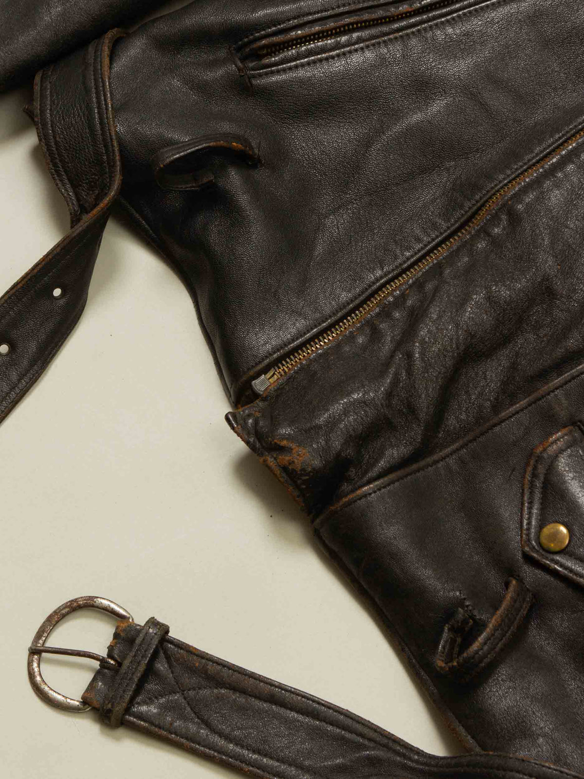 Vtg 1960s Lined Leather Motorcycle Jacket (M)