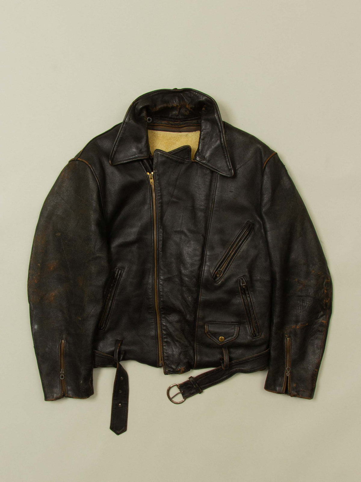 Vtg 1960s Lined Leather Motorcycle Jacket (M)
