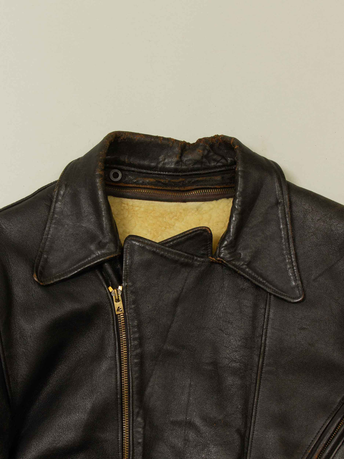 Vtg 1960s Lined Leather Motorcycle Jacket (M)