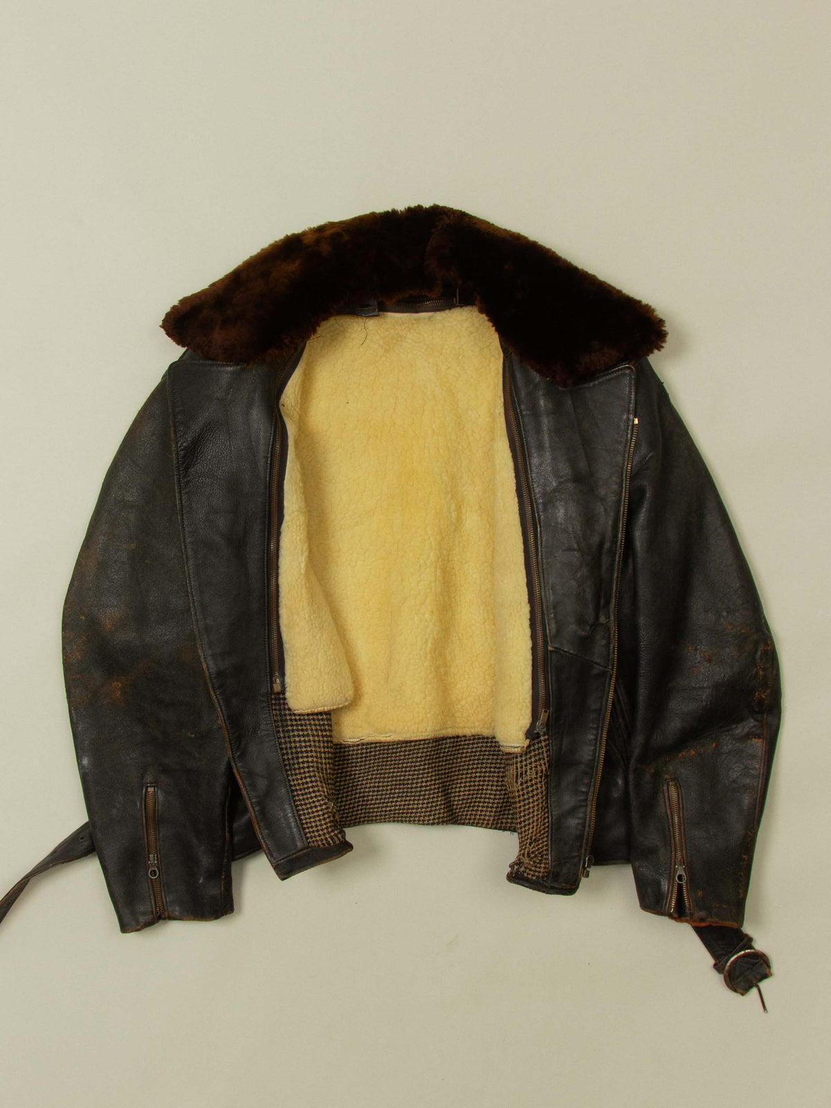 Vtg 1960s Lined Leather Motorcycle Jacket (M)