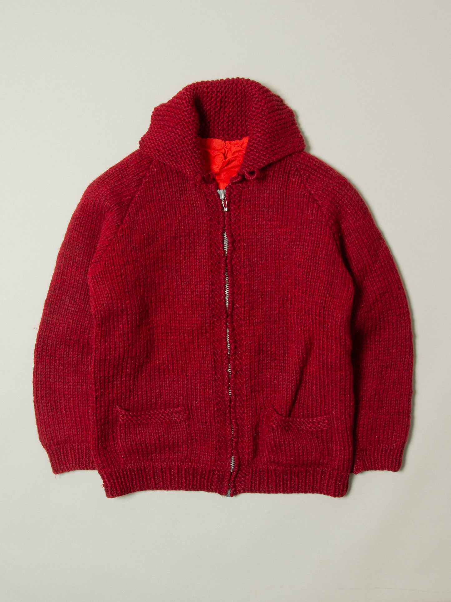 Vtg 1960s Burgundy Cowichan Wool Sweater (S)
