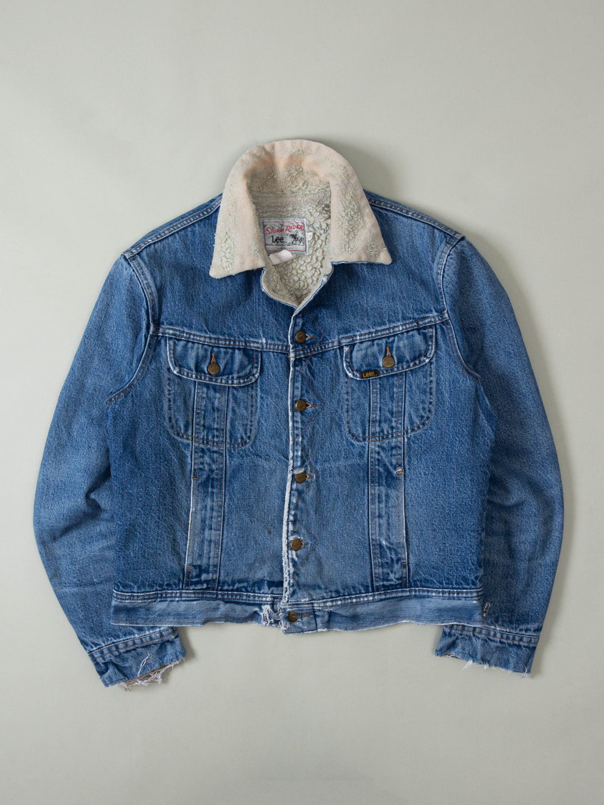 Vtg 1970s Lee Storm Rider Sherpa Denim Jacket - Made in USA (L)