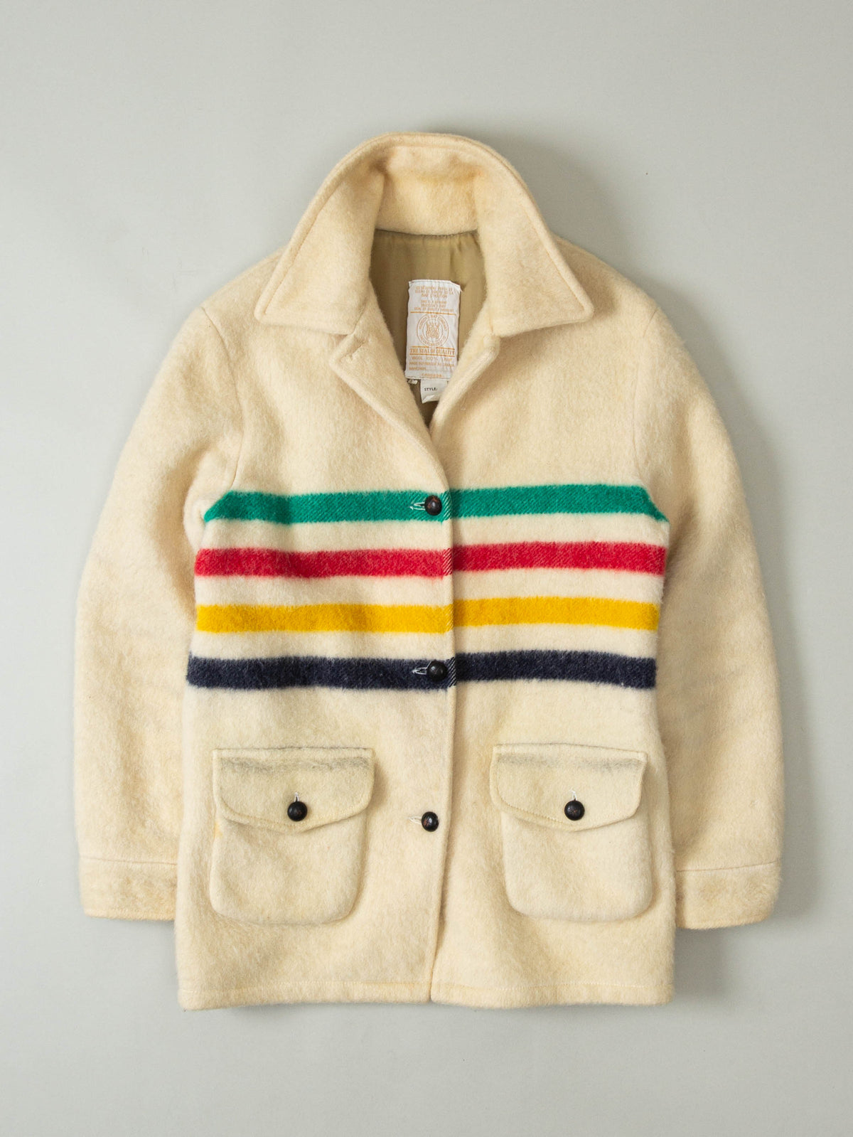 Vtg 1970s Hudson's Bay Point Blanket Wool Coat - Made in Canada (Women's M)