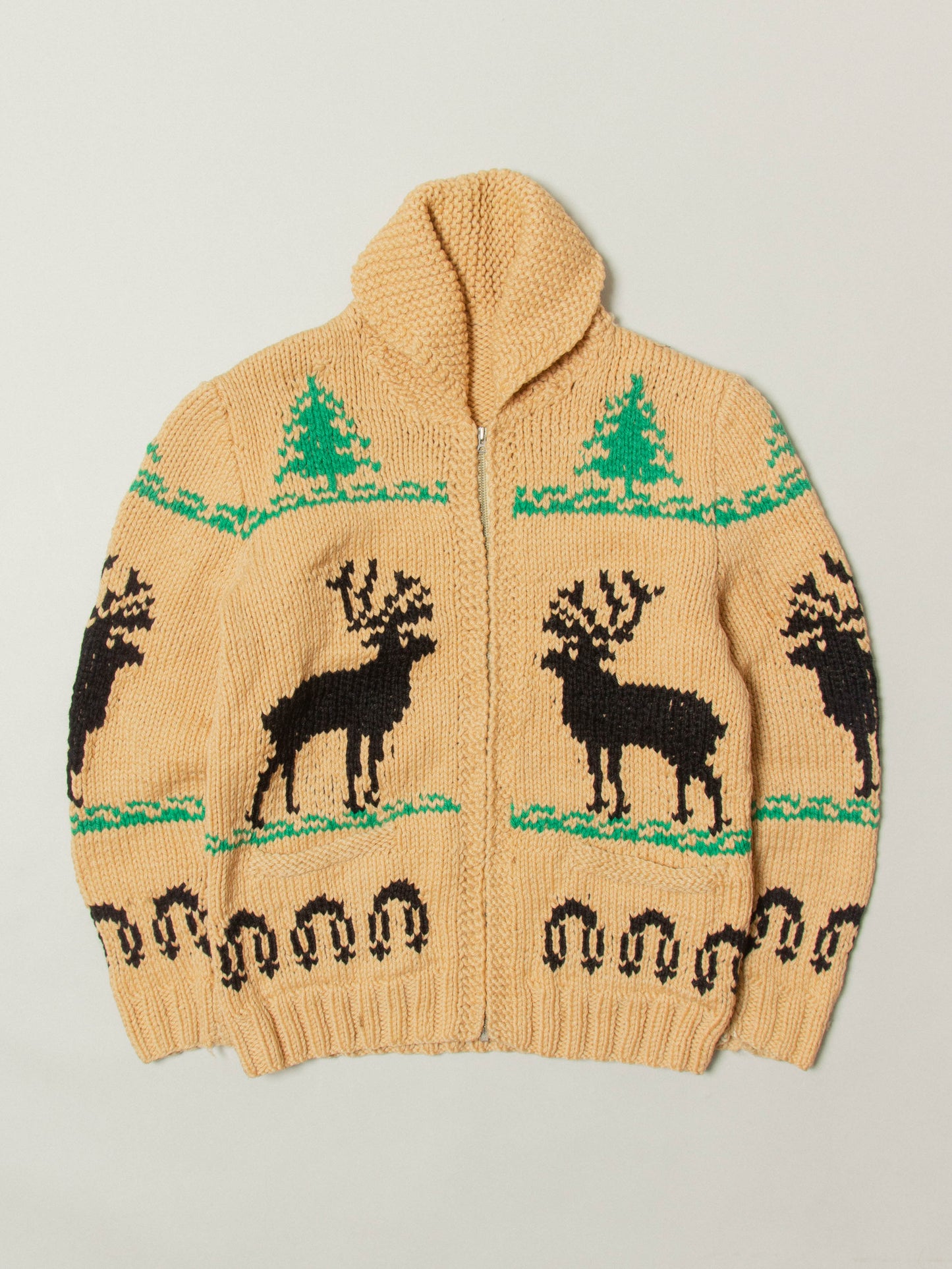 Vtg 1960s Heavy Cowichan Wool Sweater (L)