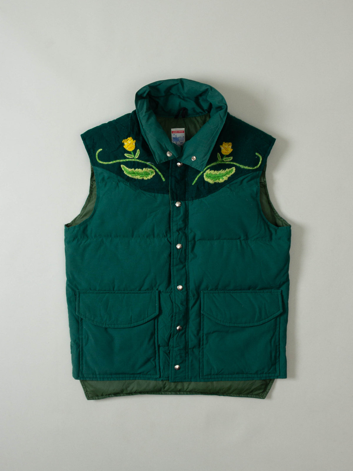Vtg 1970s Embroidered Western Down Vest - Made in USA (M)