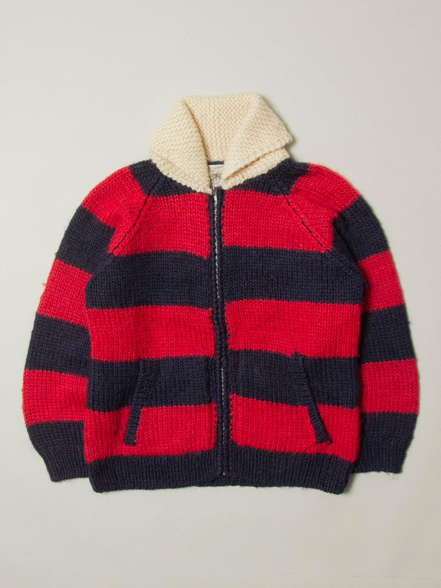 Vtg 1990s Striped Heavy Cowichan Wool Sweater (M)