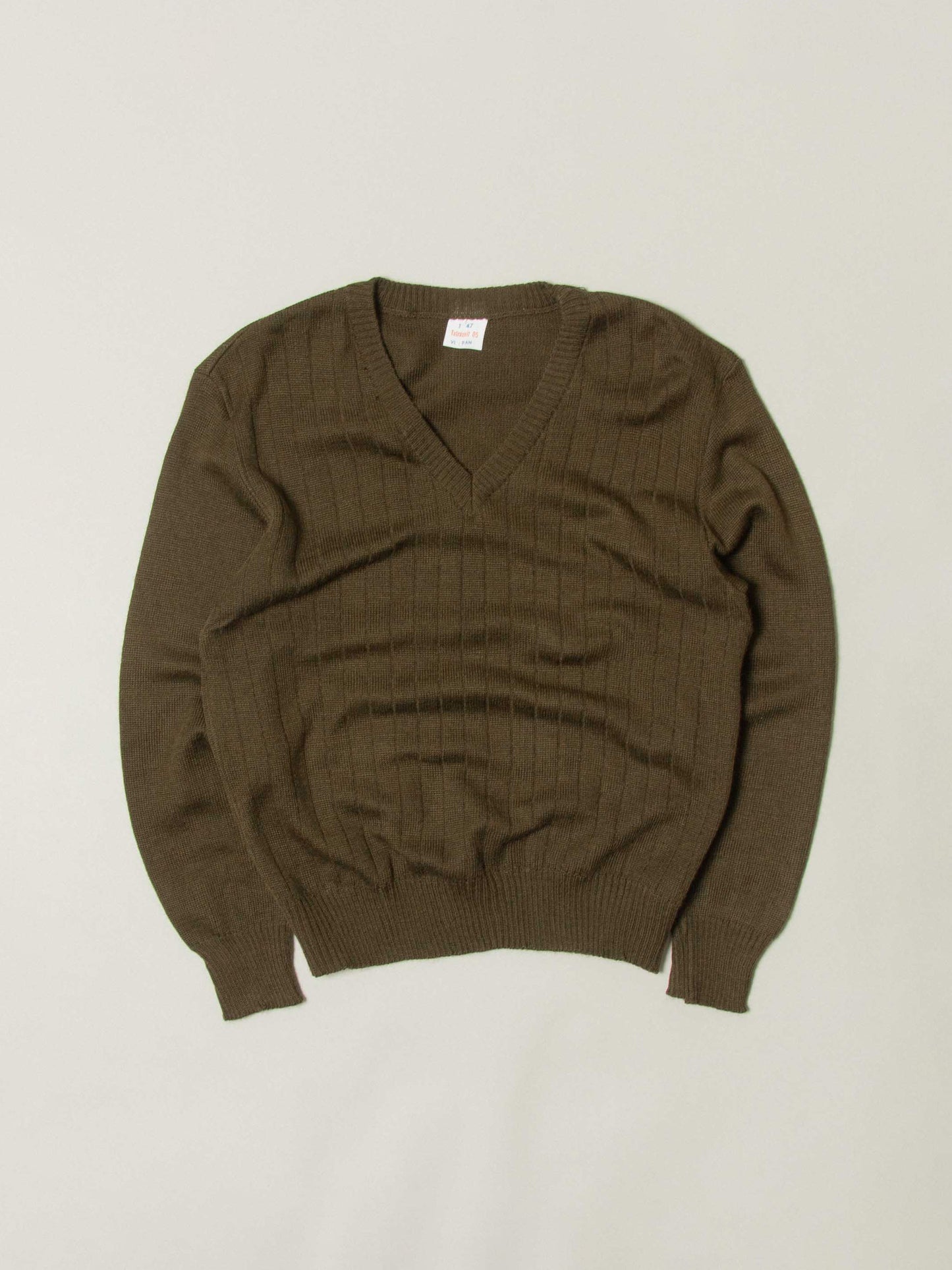 Vtg 1980s Army Green Wool V-Neck Sweater