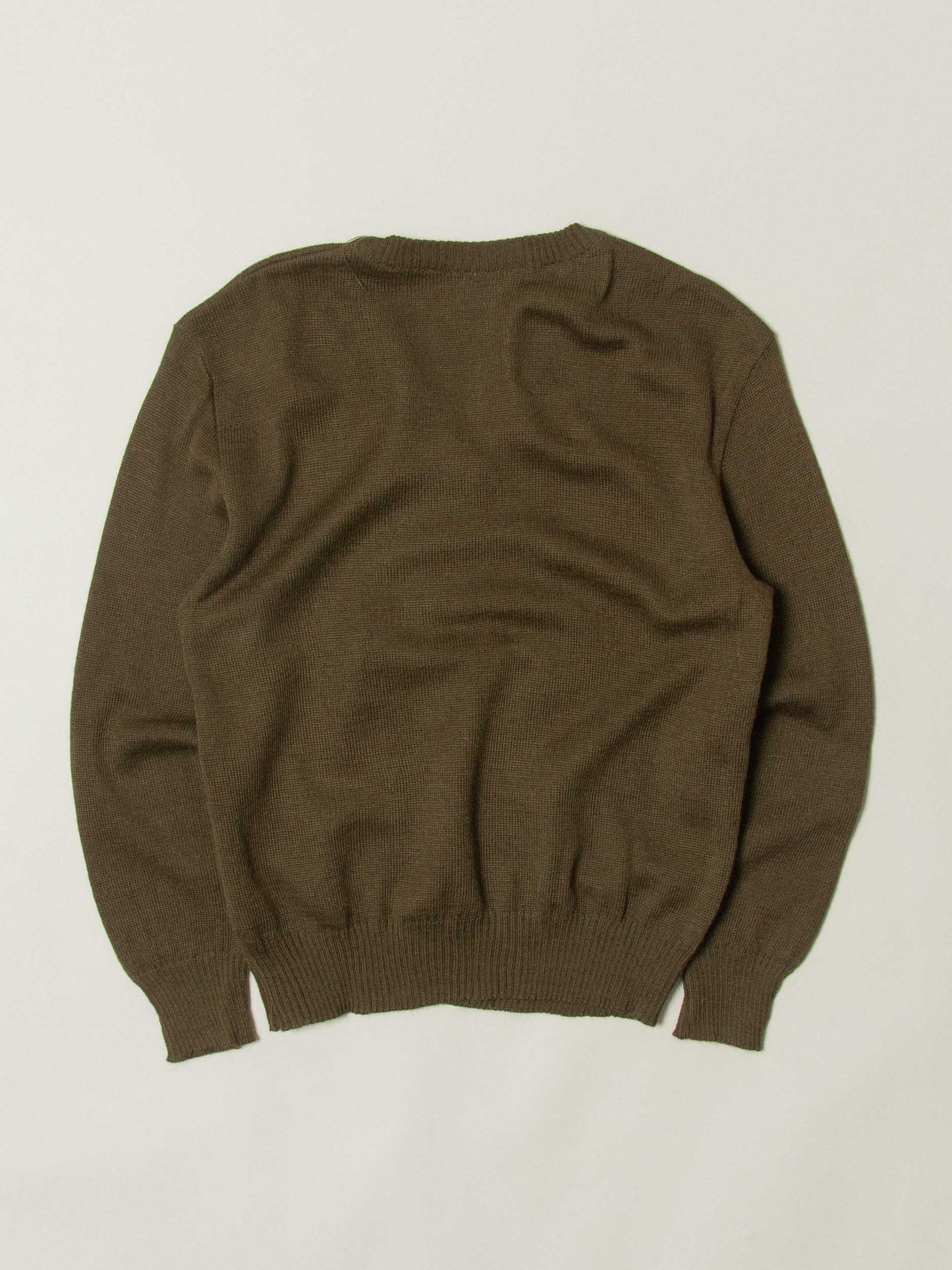 Vtg 1980s Army Green Wool V-Neck Sweater