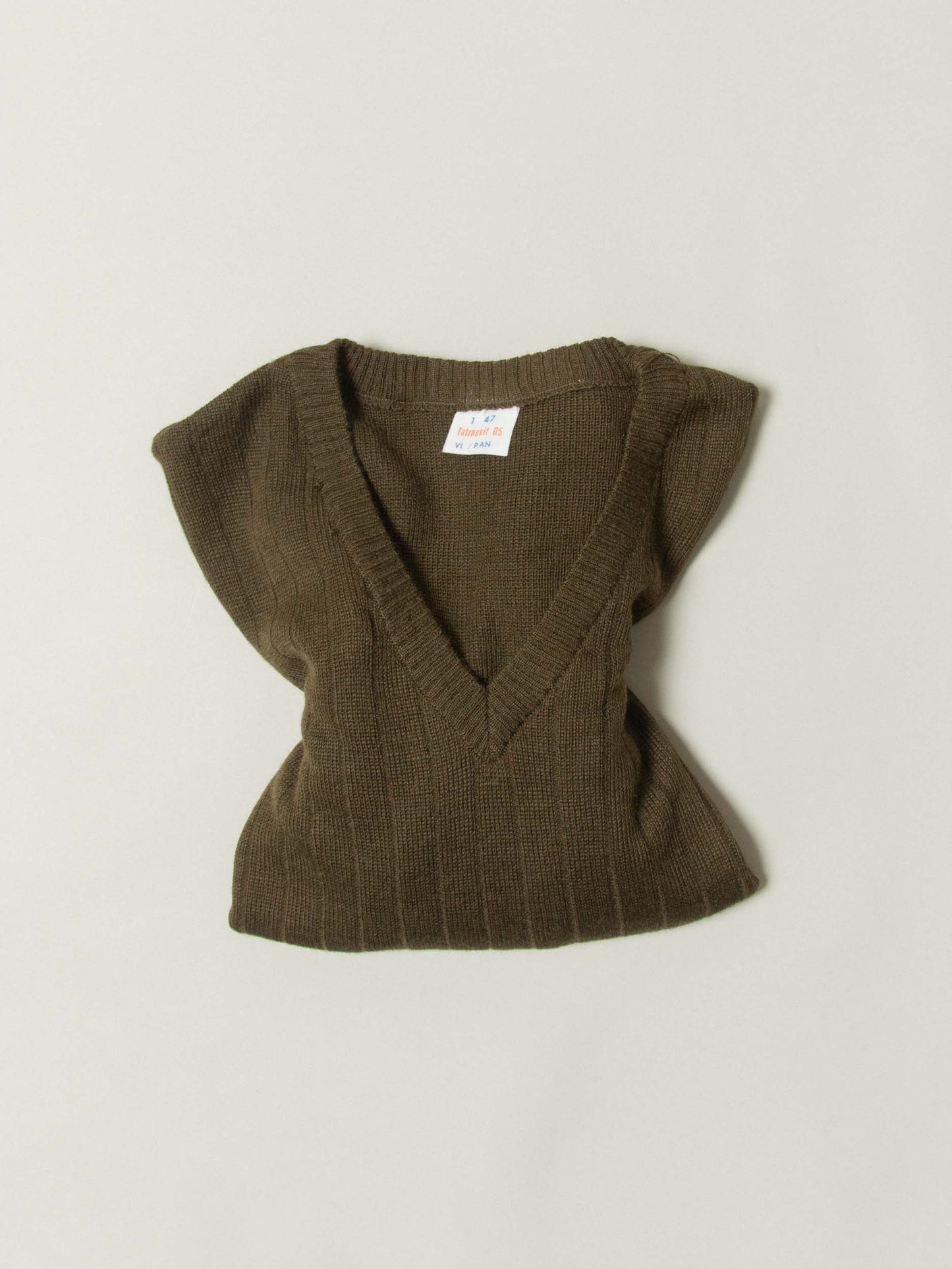 Vtg 1980s Army Green Wool V-Neck Sweater
