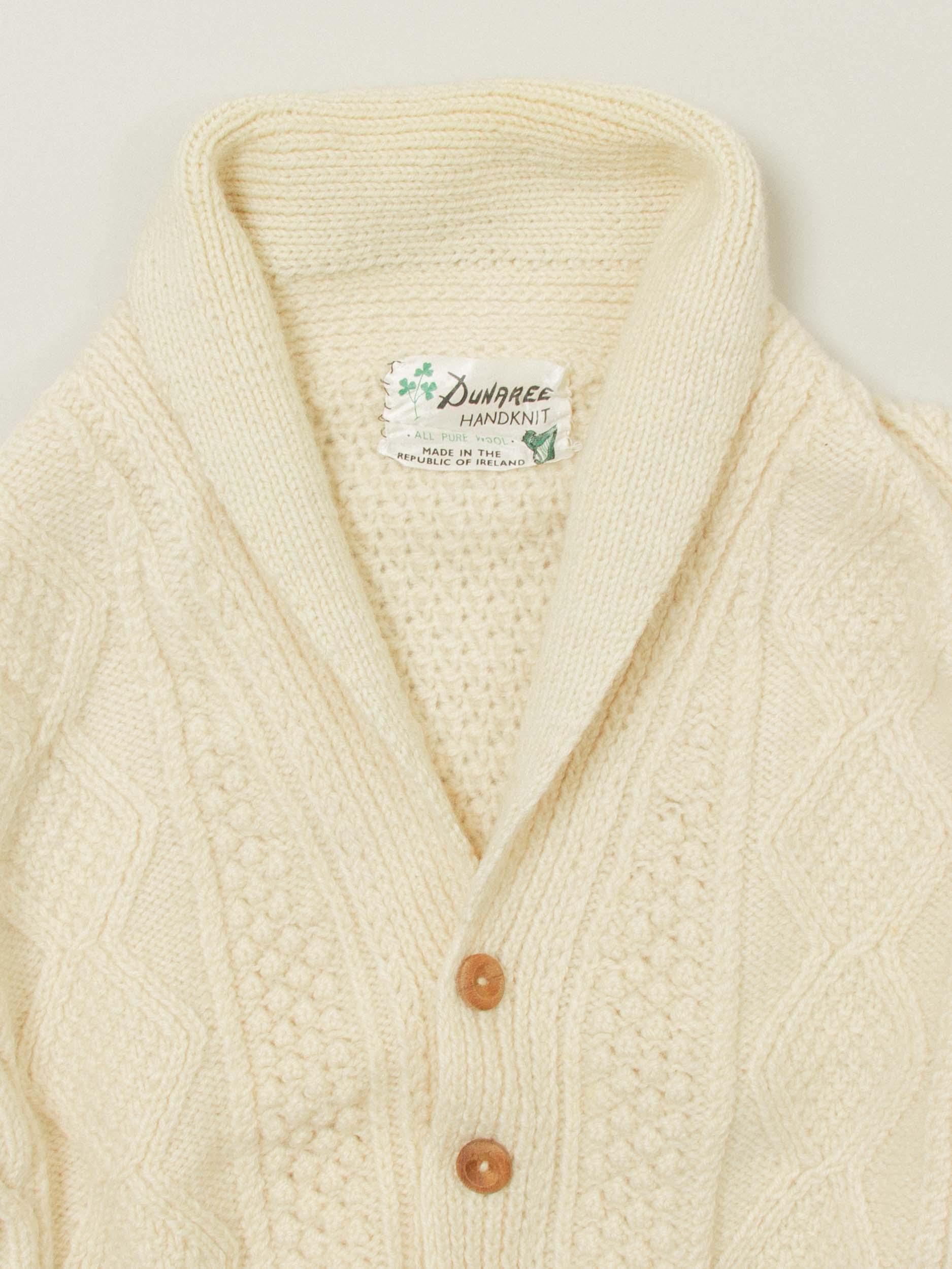 Vtg 1970s Cable Knit Wool Cardigan – Made in Ireland (L