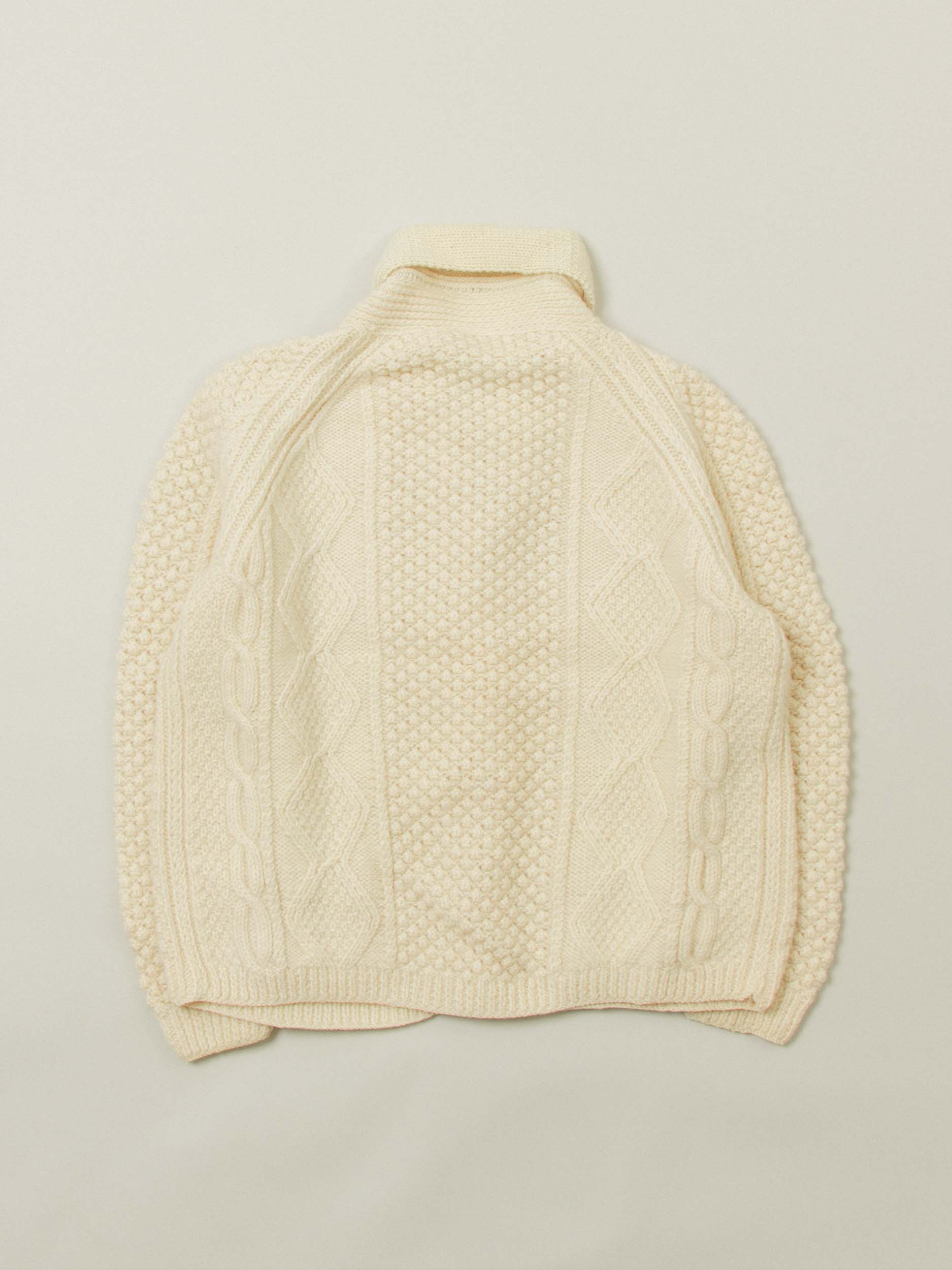 Vtg 1970s Cable Knit Wool Cardigan – Made in Ireland (L