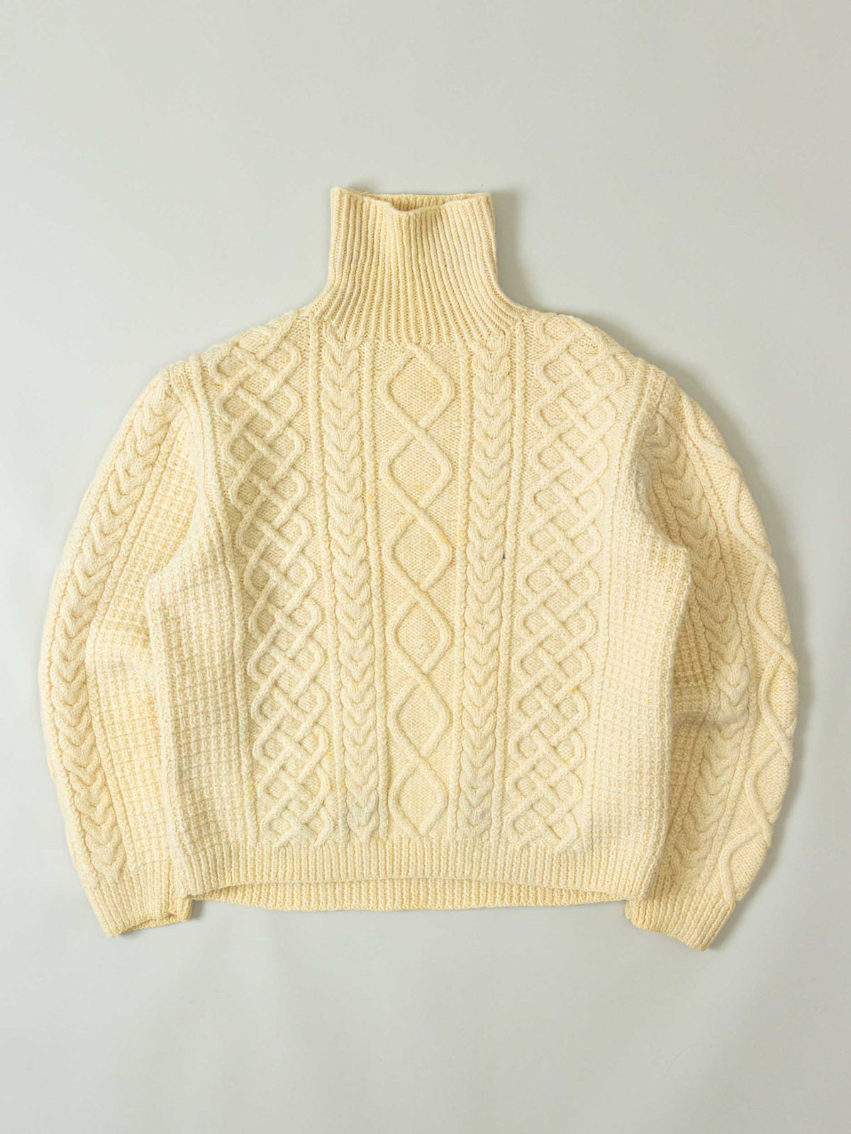 Vtg 1990s Fisherman Knit Roll Neck Wool Sweater (S/M)