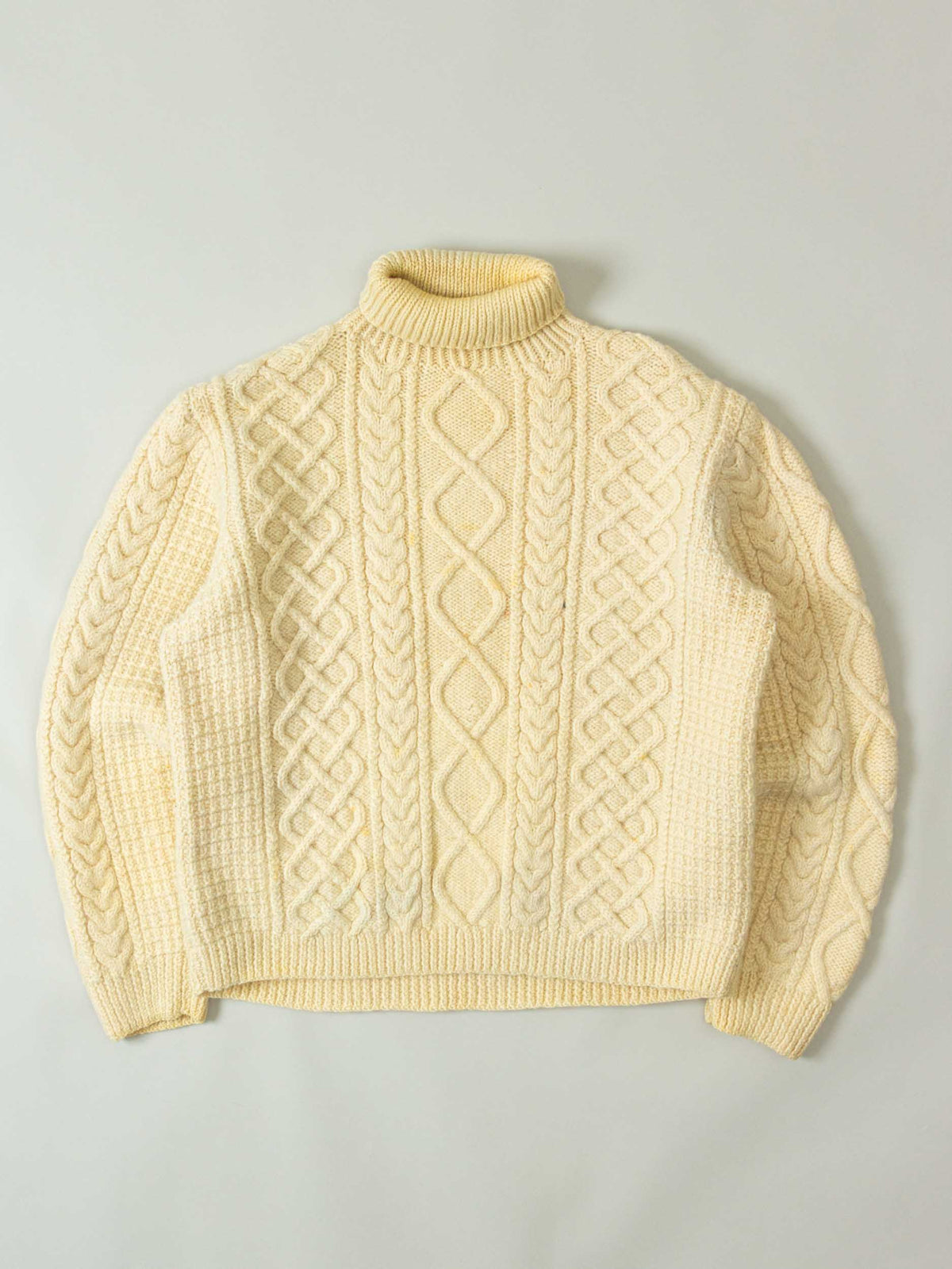 Vtg 1990s Fisherman Knit Roll Neck Wool Sweater (S/M)