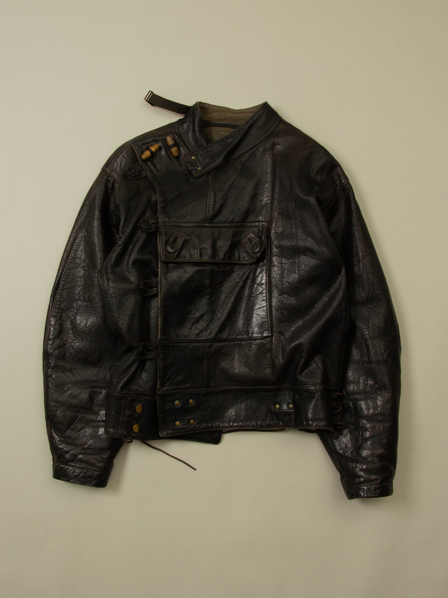 Vtg Rare  1950s Swedish Army Dispatch Leather Jacket (L)