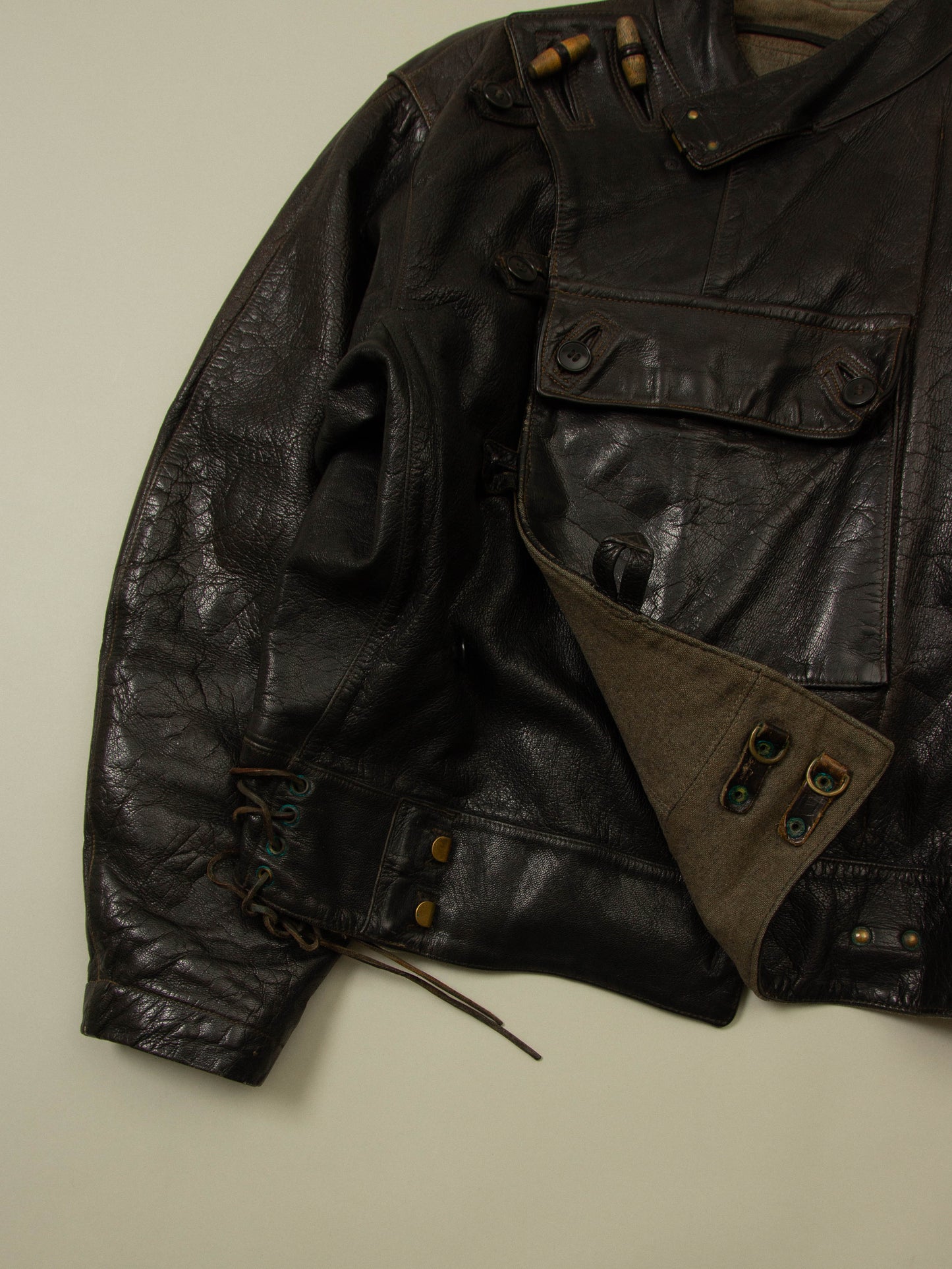 Vtg Rare  1950s Swedish Army Dispatch Leather Jacket (L)