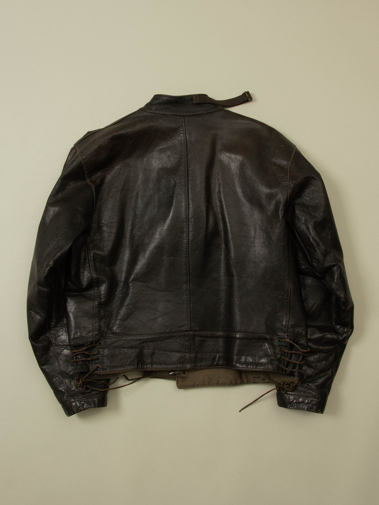 Vtg Rare  1950s Swedish Army Dispatch Leather Jacket (L)
