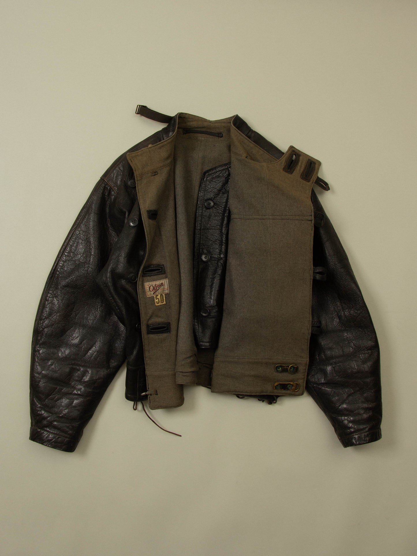 Vtg Rare  1950s Swedish Army Dispatch Leather Jacket (L)