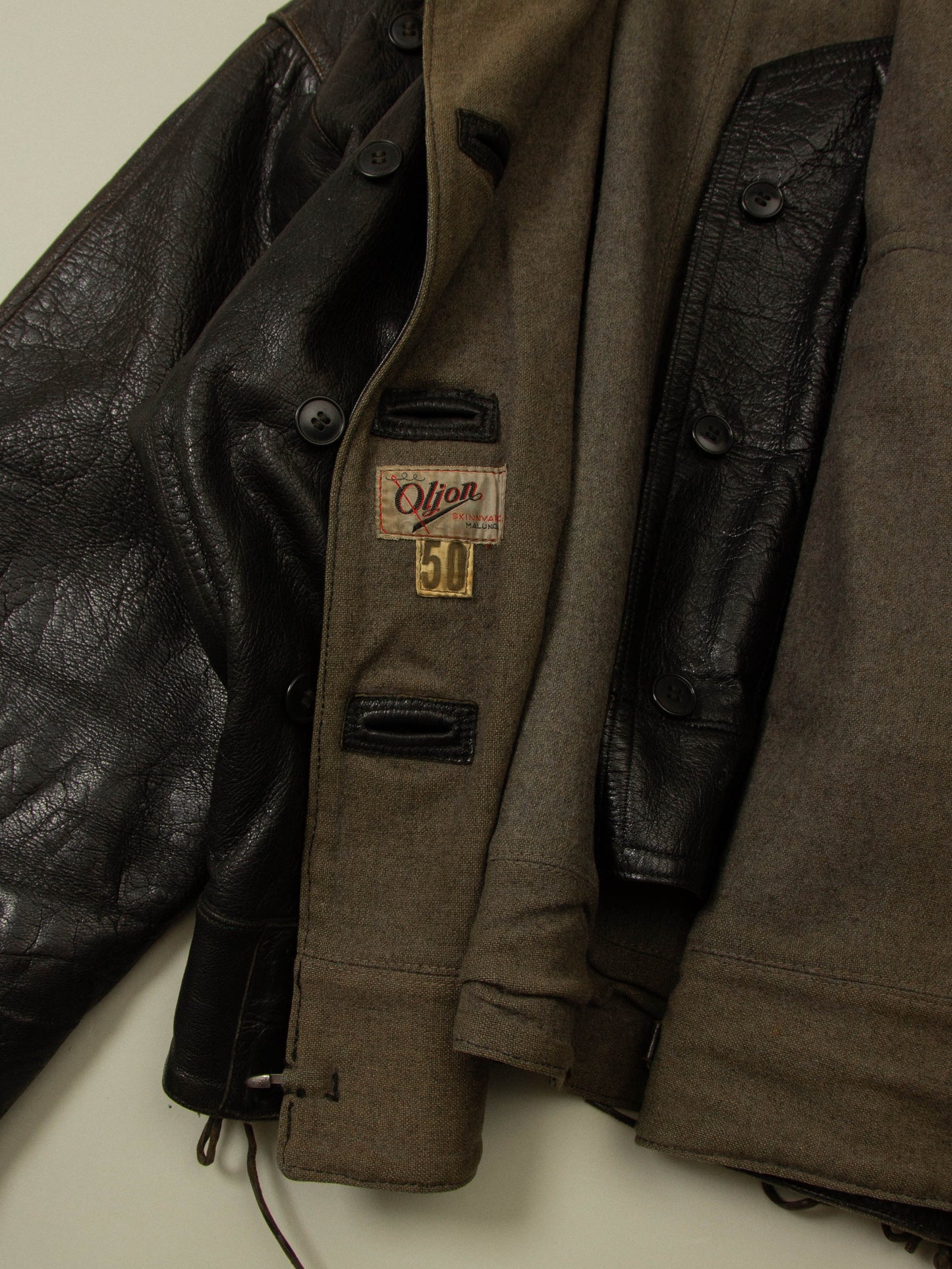 Vtg Rare  1950s Swedish Army Dispatch Leather Jacket (L)