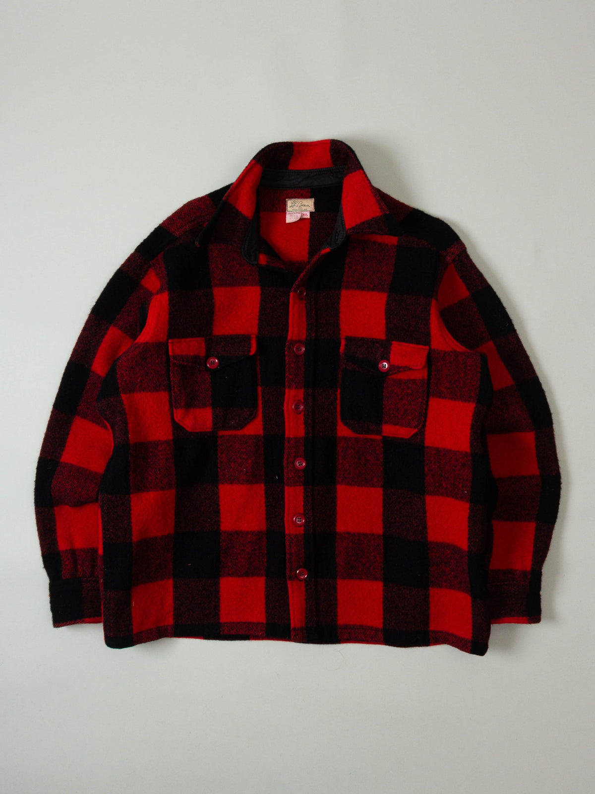 Vtg 1960s L.L. Bean Buffalo Plaid Flannel Overshirt - Made in USA (L)