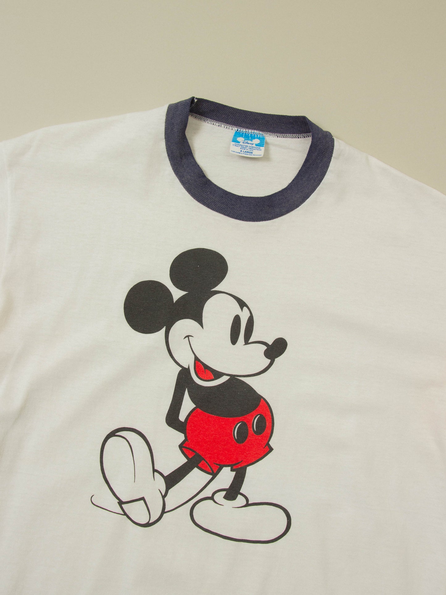 Vtg 1980s Mickey Mouse Disney Ringer Tee - Made in USA (XL)