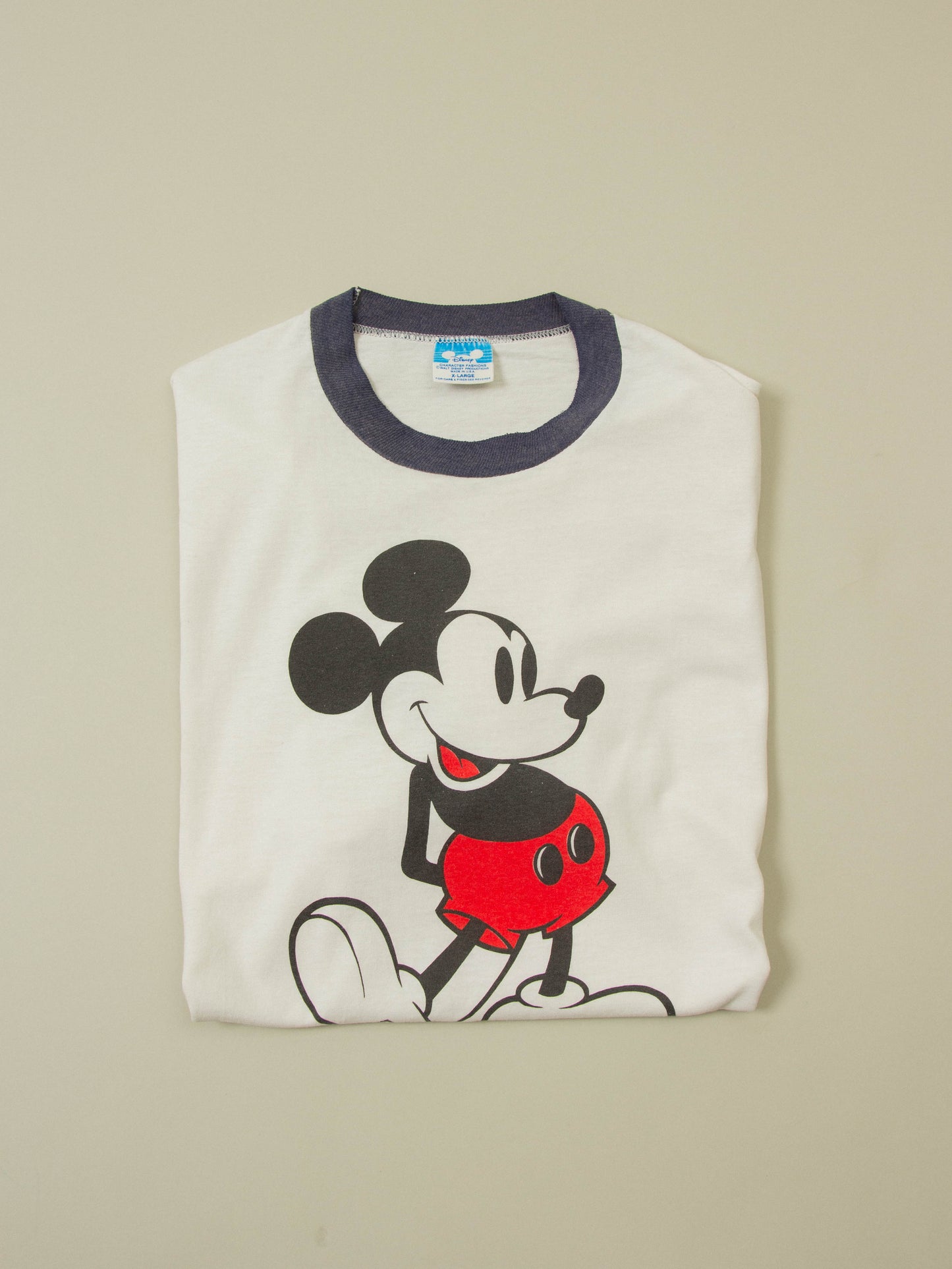 Vtg 1980s Mickey Mouse Disney Ringer Tee - Made in USA (XL)