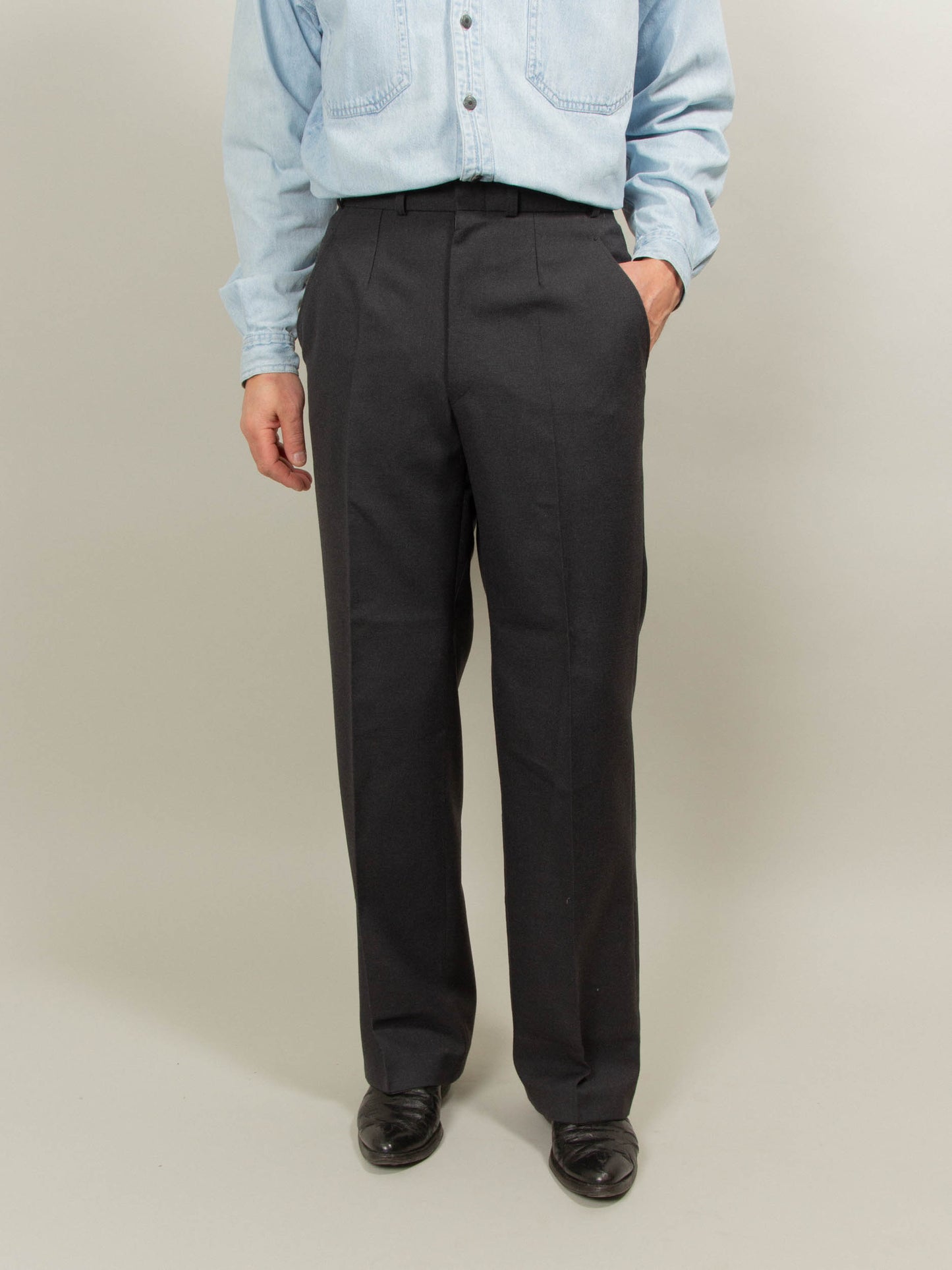 Vtg 1990s Pleated Army Wool Dress Trousers (Dark Grey)