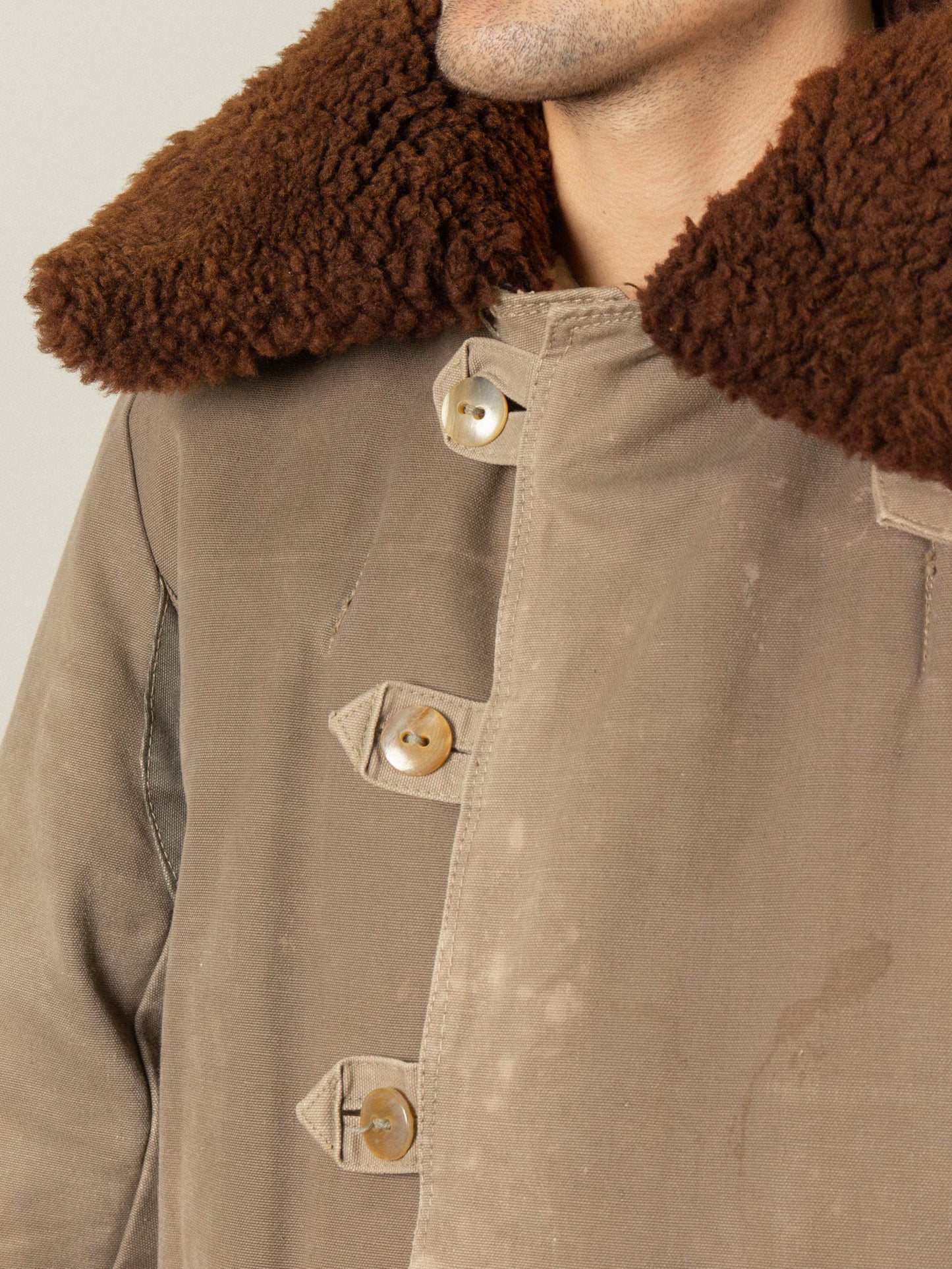 Vtg 1940s Swedish Army Extreme Cold Weather Shearling Coat (S/M)