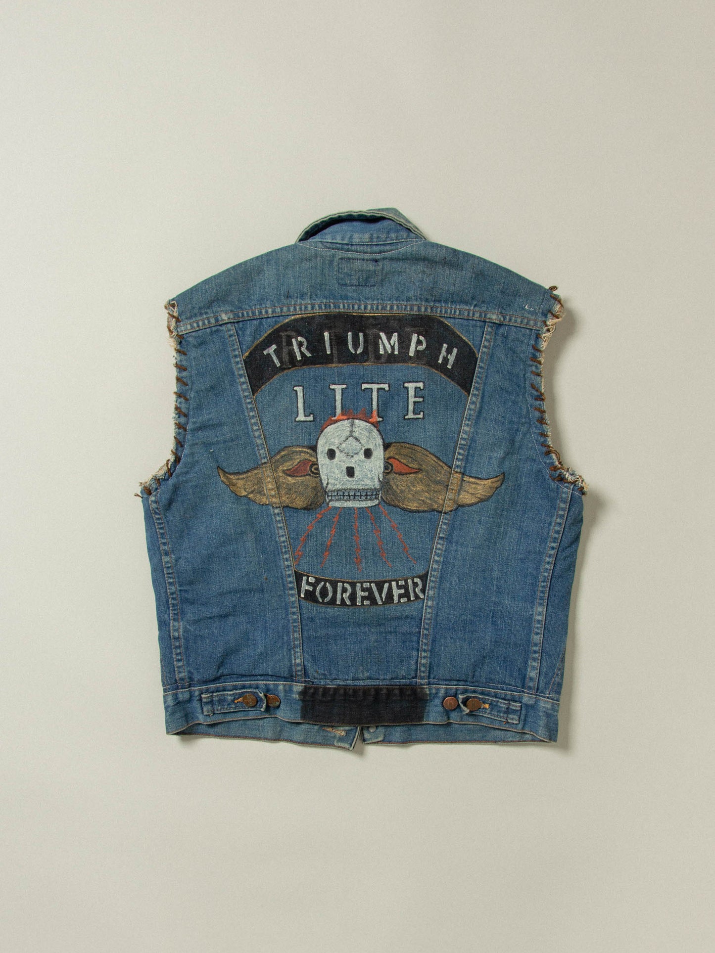 Vtg 1970s Maverick Hand Painted Custom Biker Denim Vest - Made in USA (M)